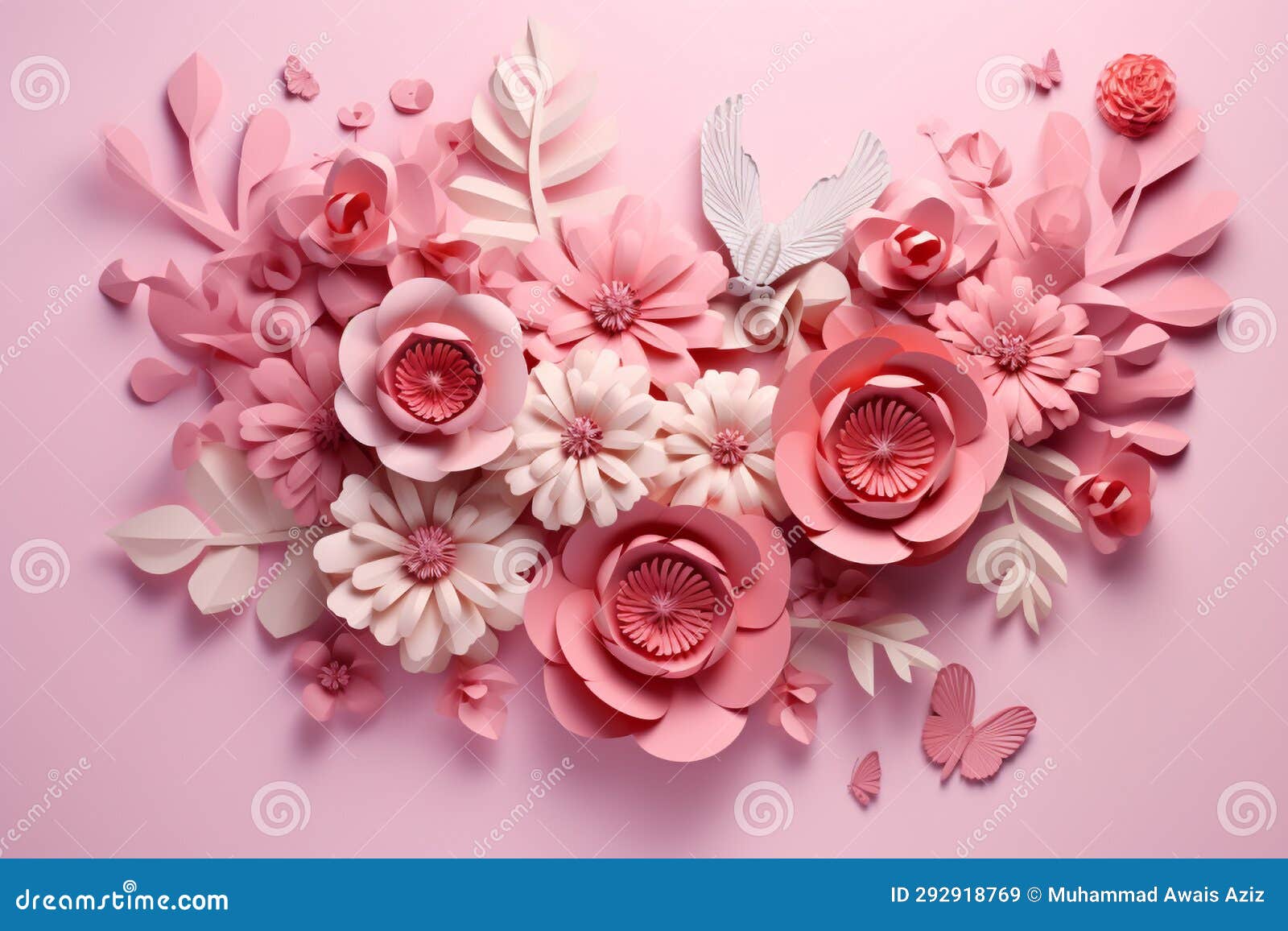 Paper Flowers on a Pink Background. 3d Rendering, 3d Illustration Stock