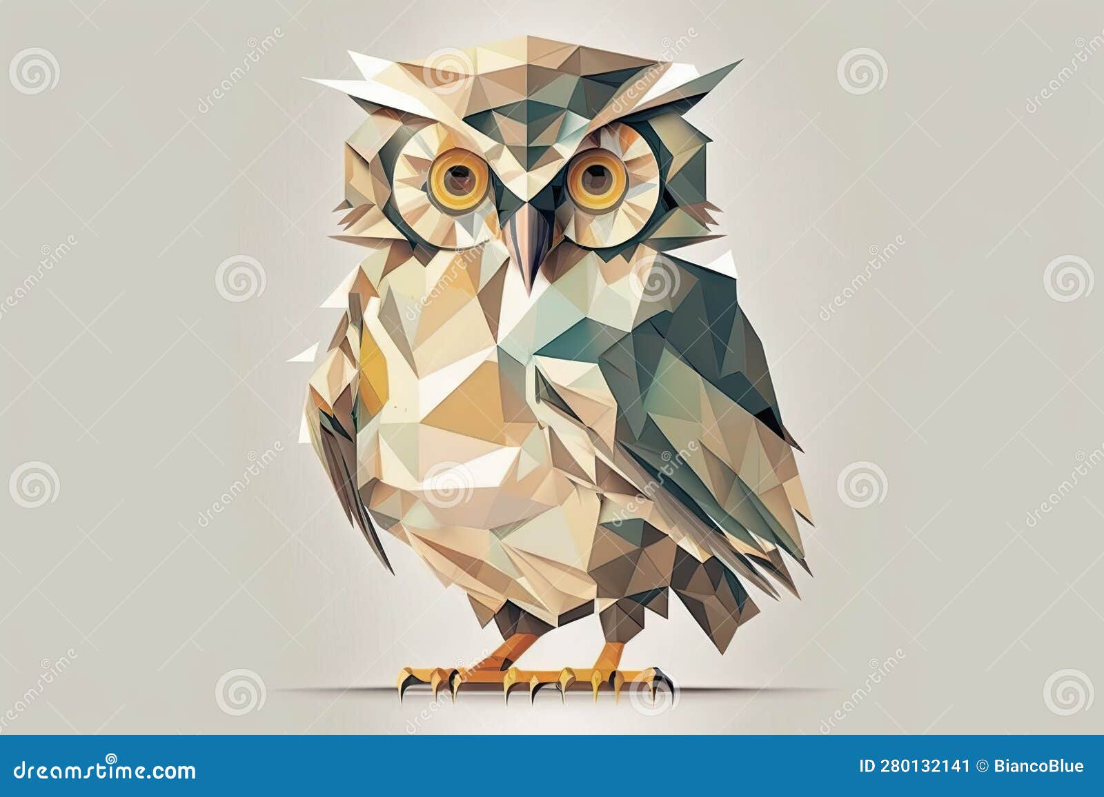 paper folding of owl graphic with polygon style  on white background.