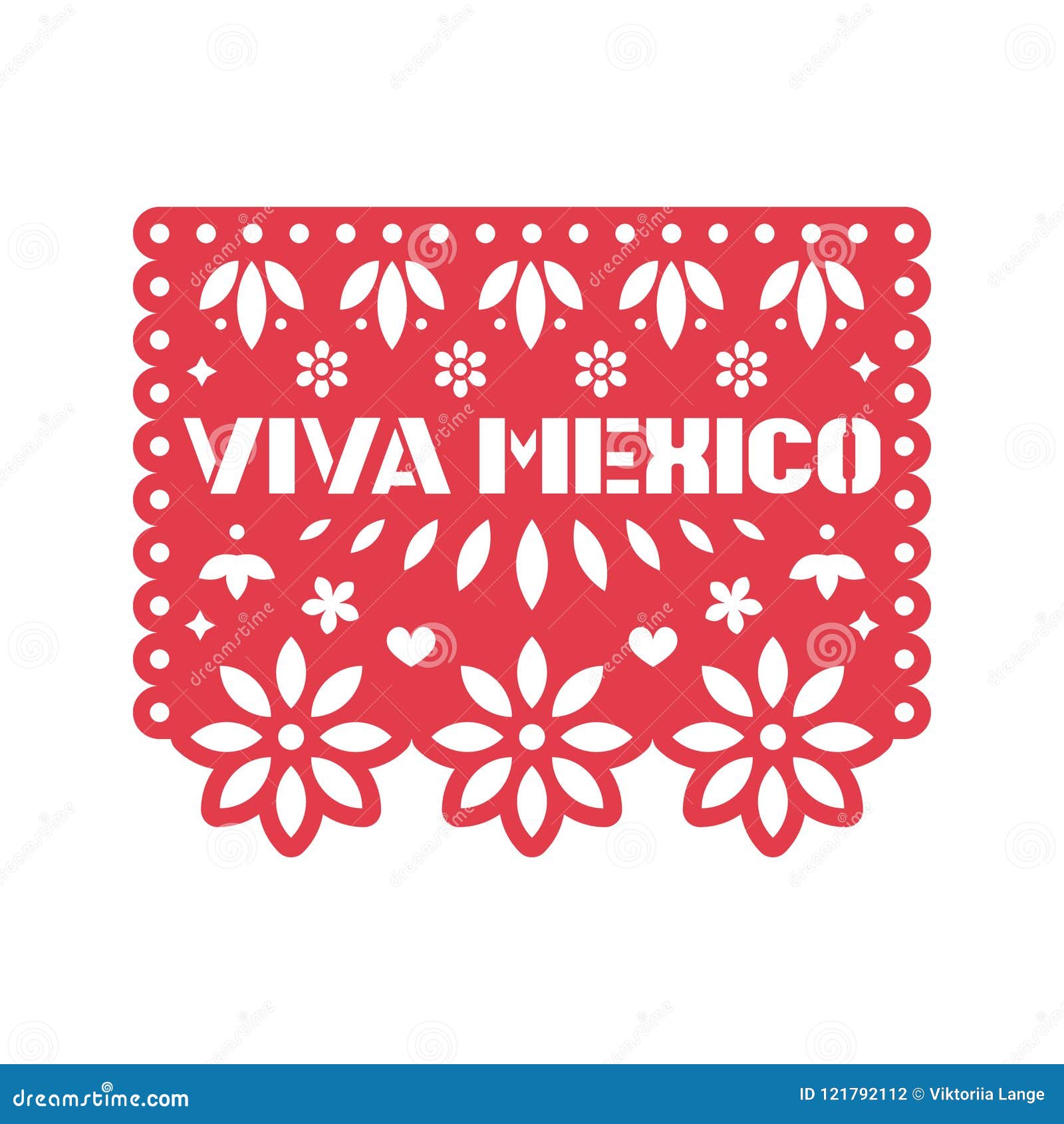 paper greeting card with cut out flowers, geometric s and text viva mexico. papel picado.