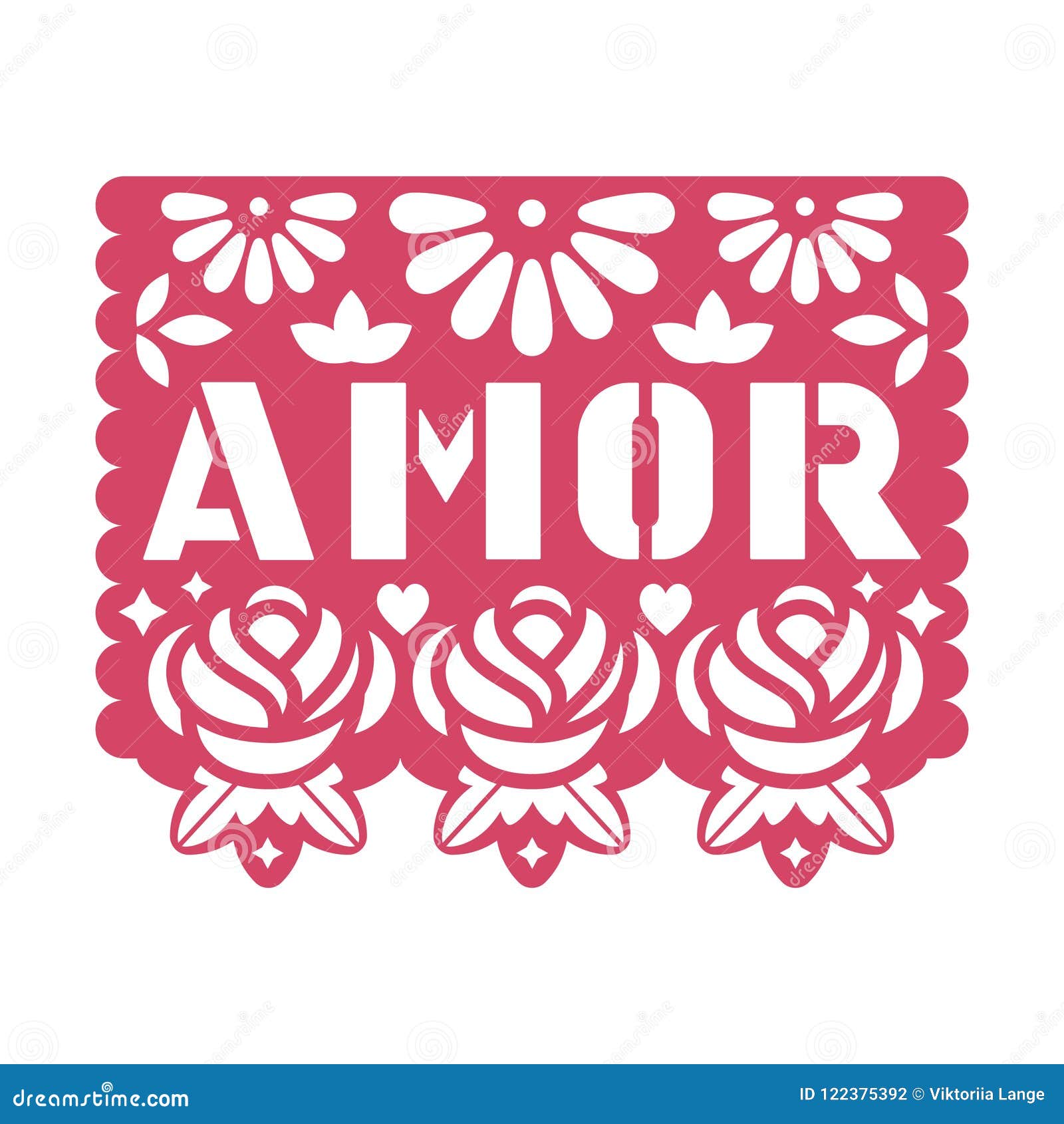 paper greeting card with cut out flowers and text amor. papel picado.