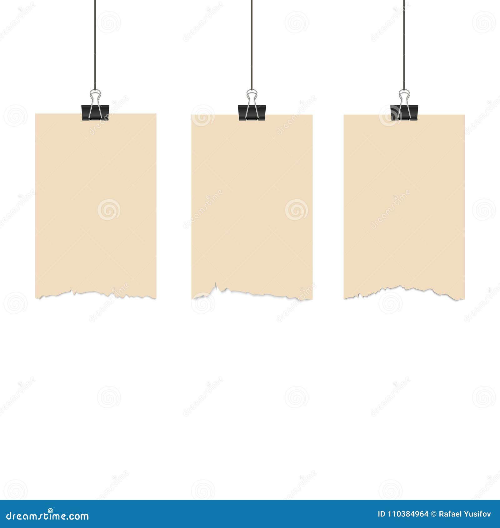 Paper Hanging with Binder on White Background. Vector. Stock Vector