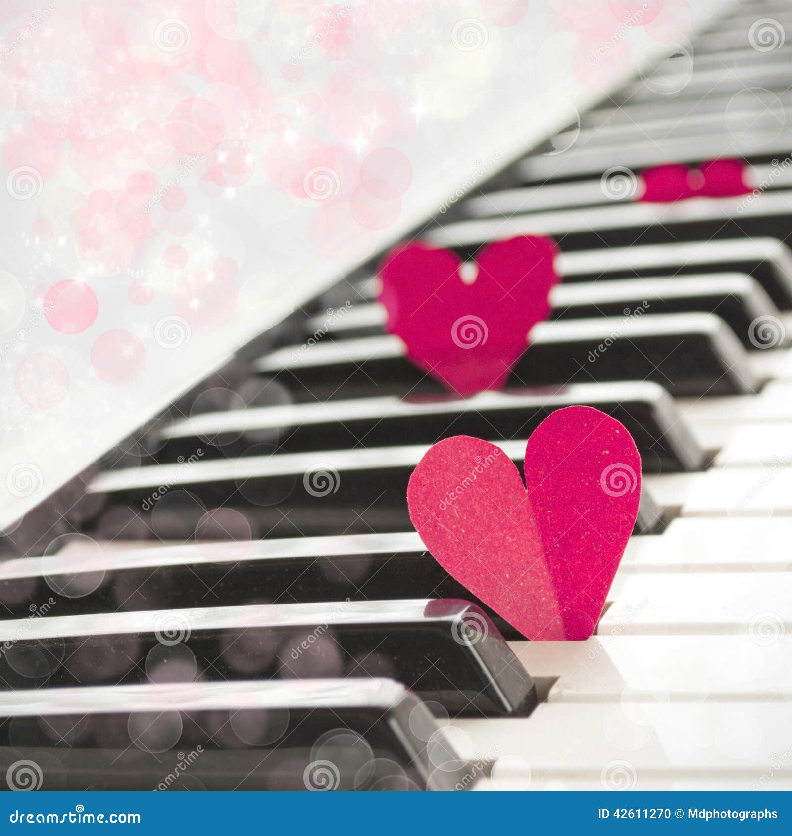 Paper hearts on piano stock photo. Image of bokeh, instrument 42611270