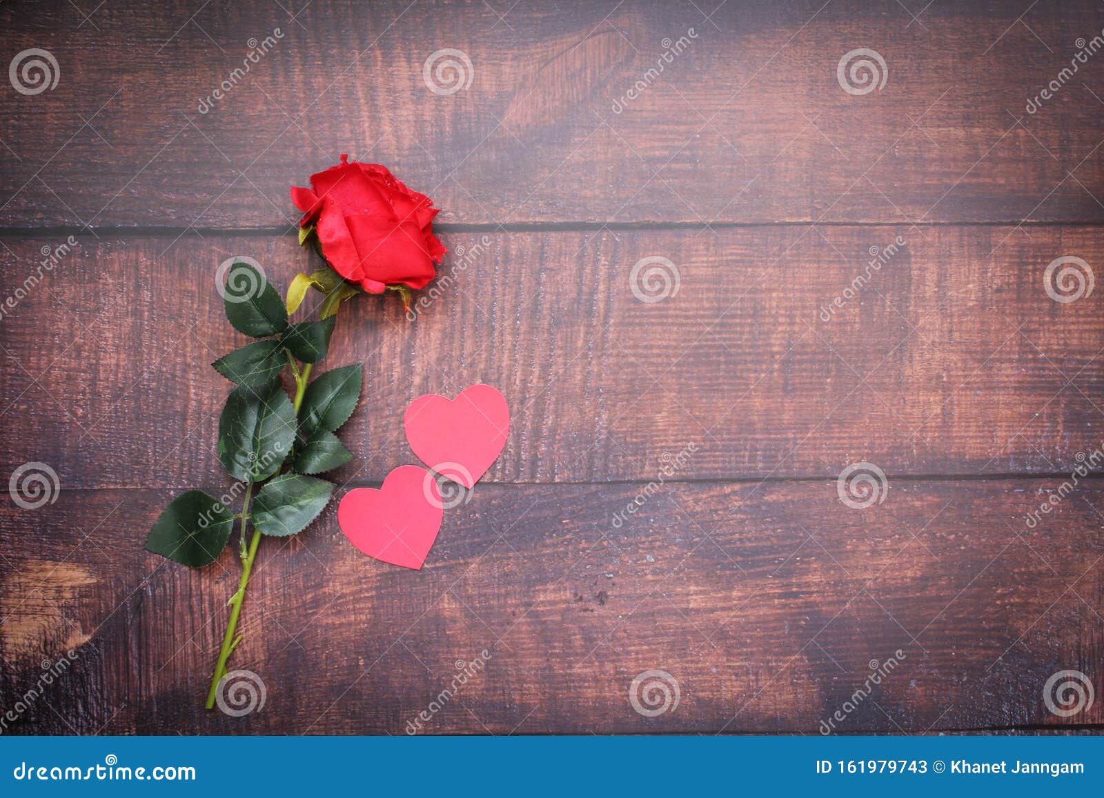 Paper Hearts and Red Roses on Wooden Floors Stock Image - Image of ...