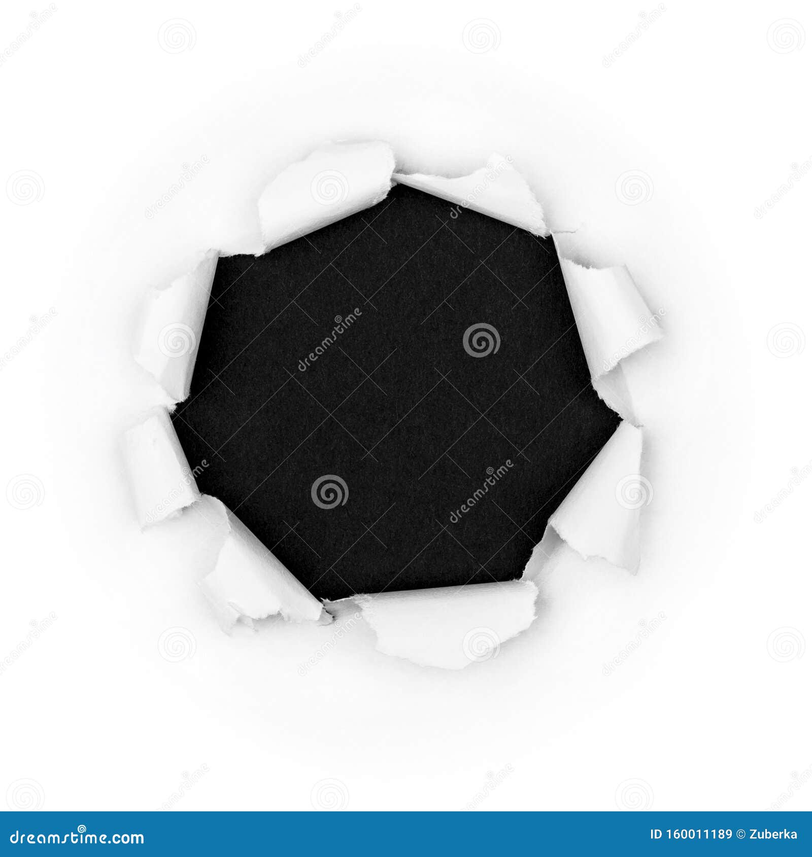 Paper Ragged Black Hole. Paper hole in white paper with ragged edges with black background