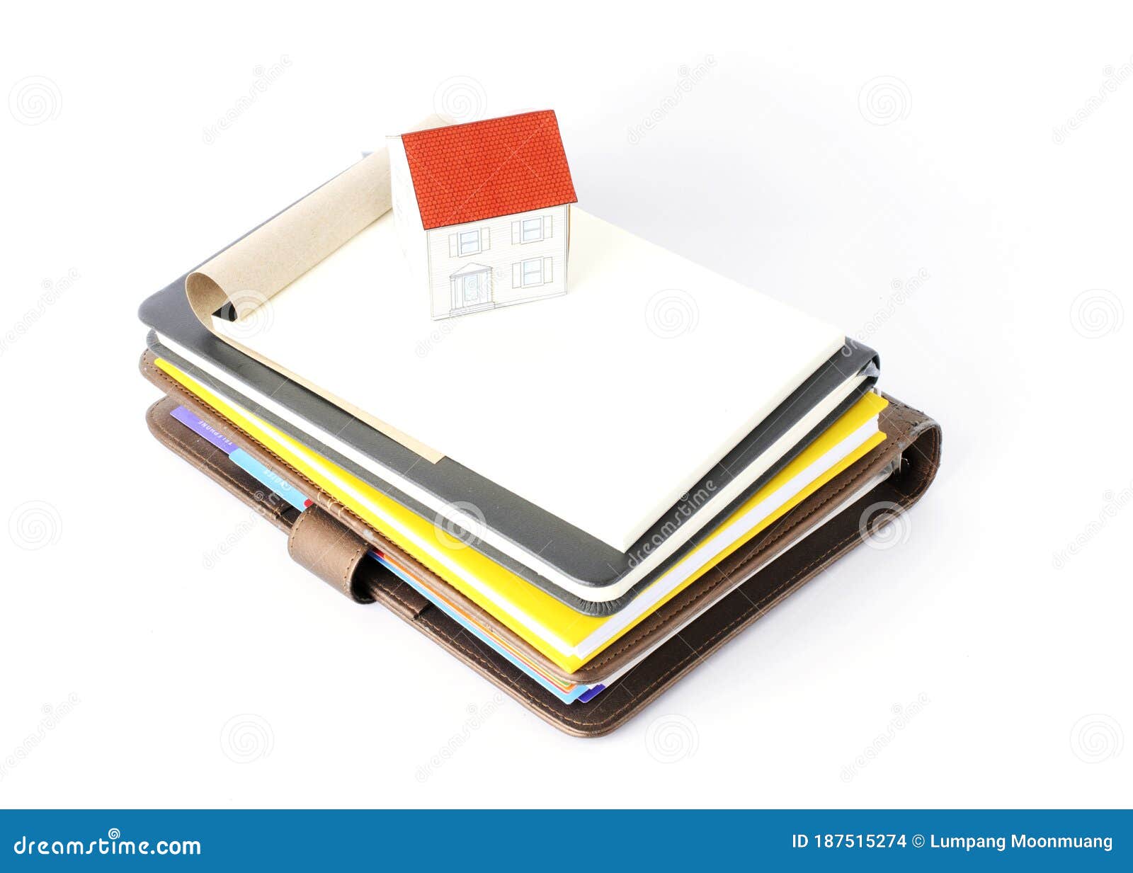 Paper House on Books Stack with Above on White Backgrounds Stock Photo Image of home, saving