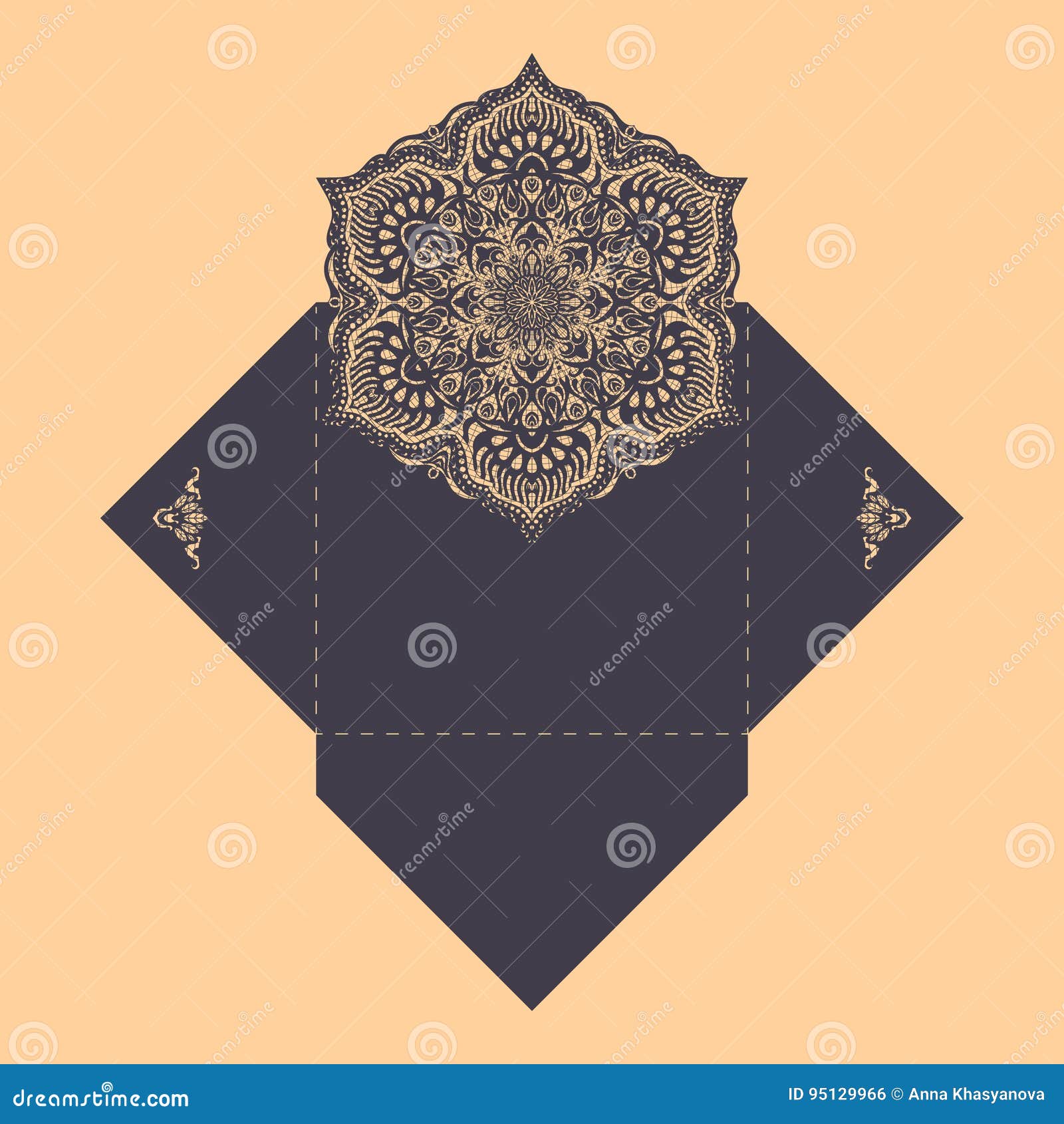 Paper Lace Envelope Template, Mockup for Laser Cutting. Stock