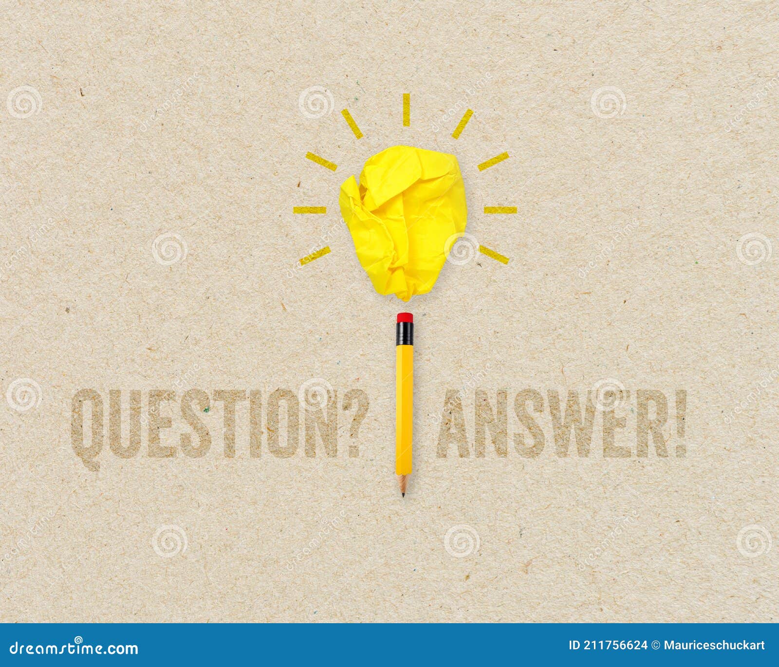 paper light bulb and pencil with faq question and answer - frage und antwort on brown recycled paper background