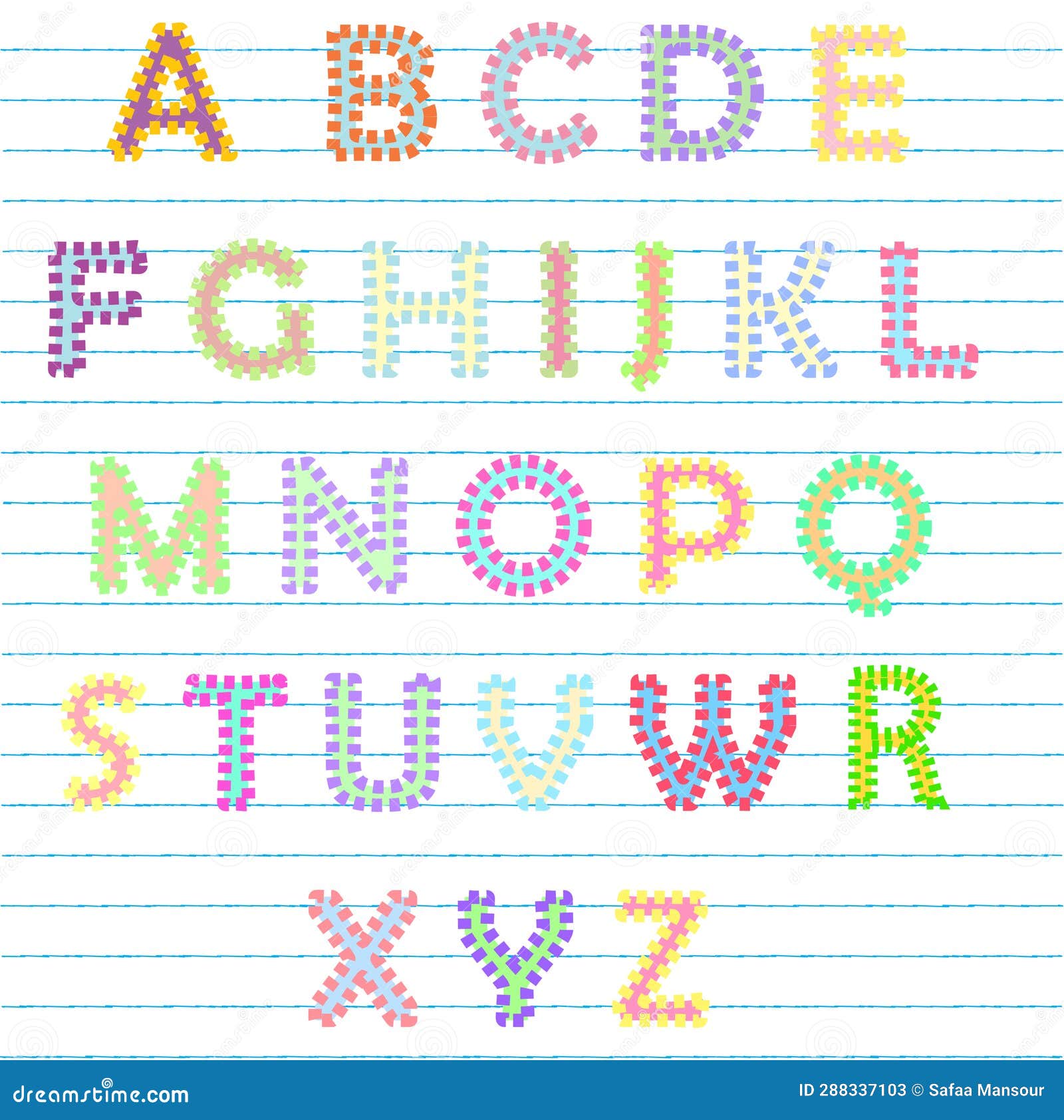 Vector Colorful Alphabet Letters on Notebook Paper Stock Vector