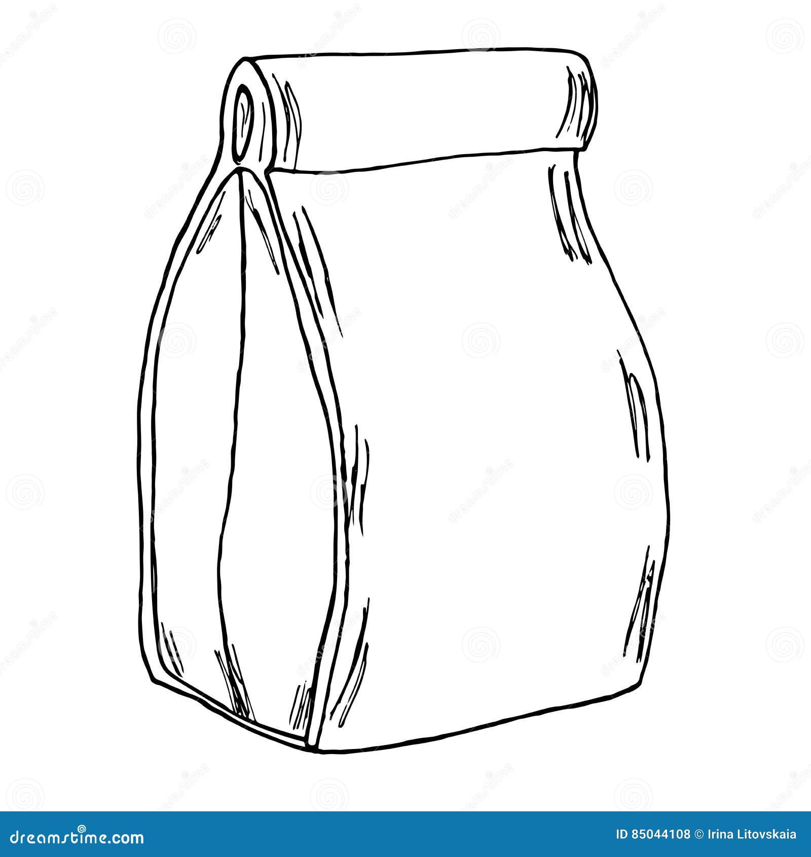 Paper Lunch Bag. Hand Drawn Cartoon Sketch. Vector Illustration