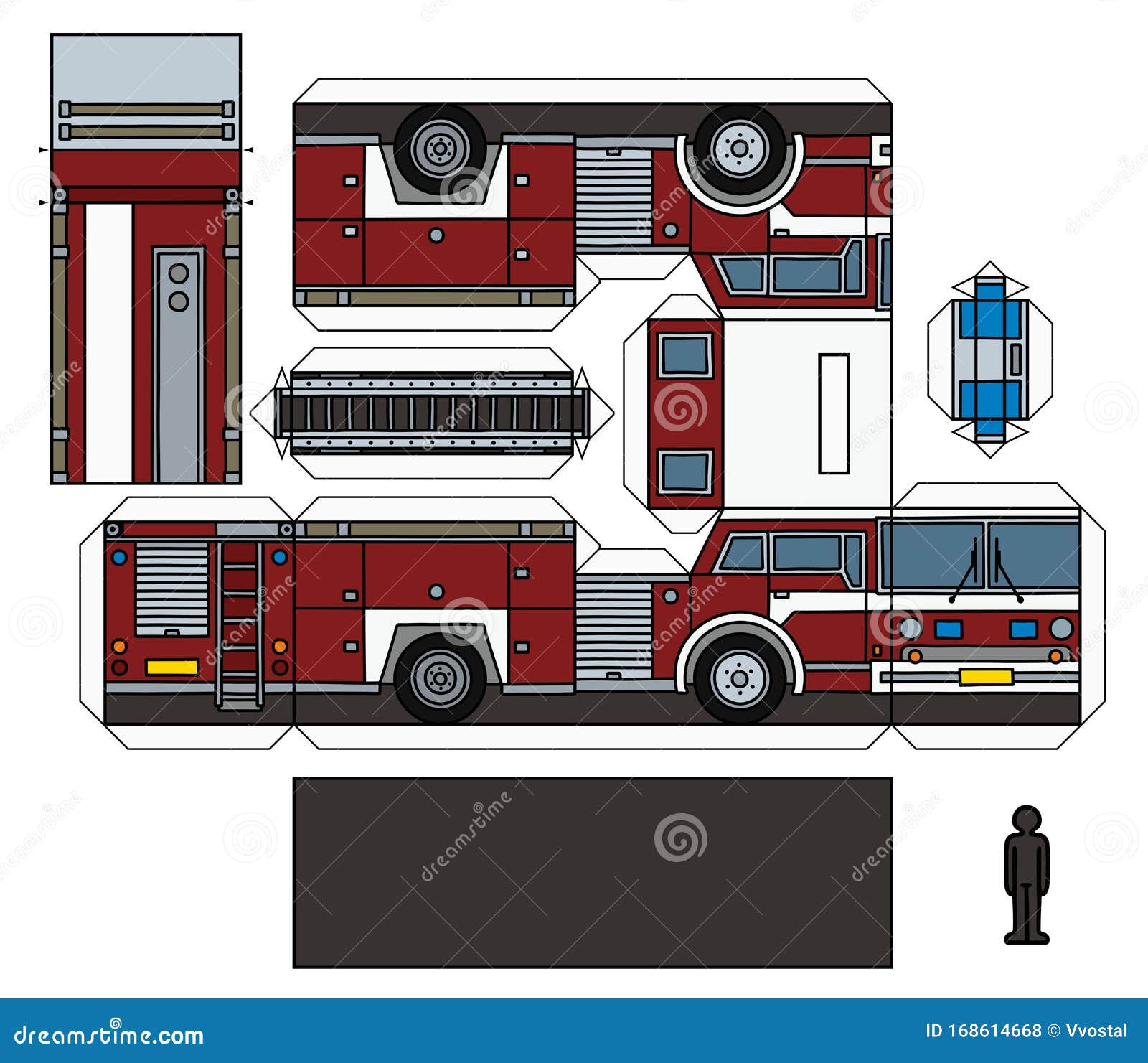 The Paper  Model  Of A Fire Truck  Stock Vector 