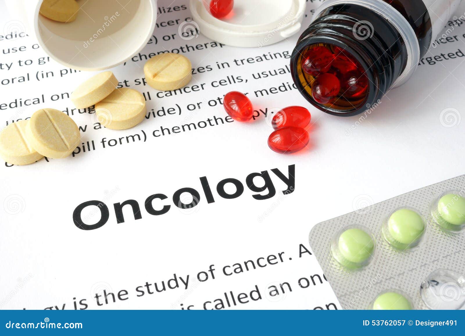 paper with oncology and pills.