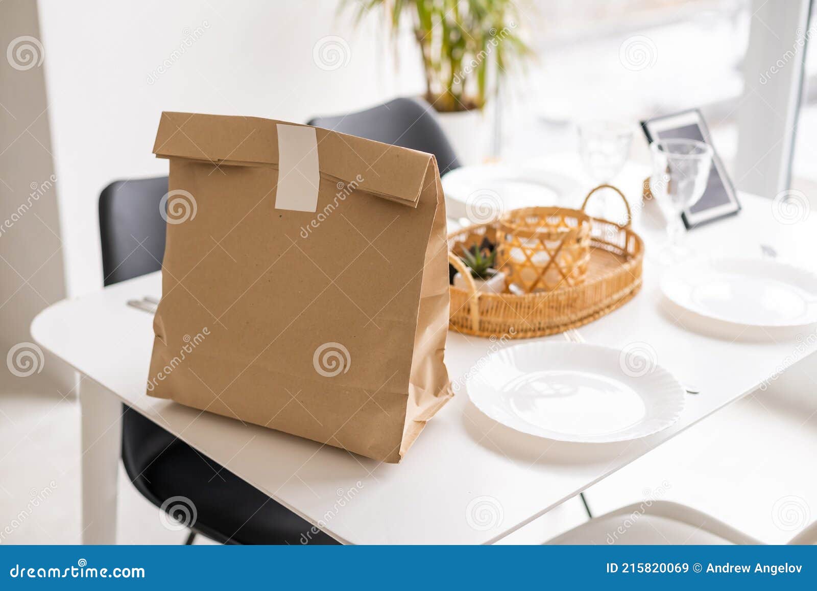 Paper Packages with Groceries on Kitchen Table Stock Image Image of