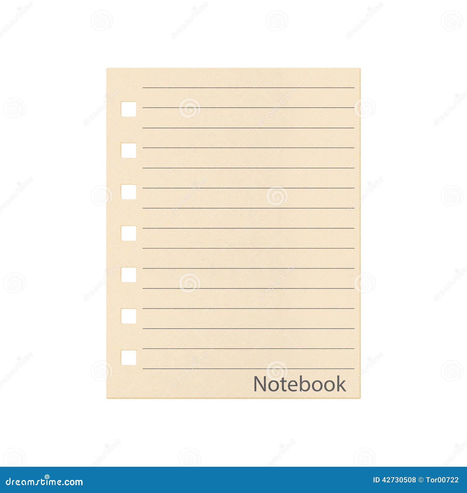 the paper pad with line of notebook isolated on a white background