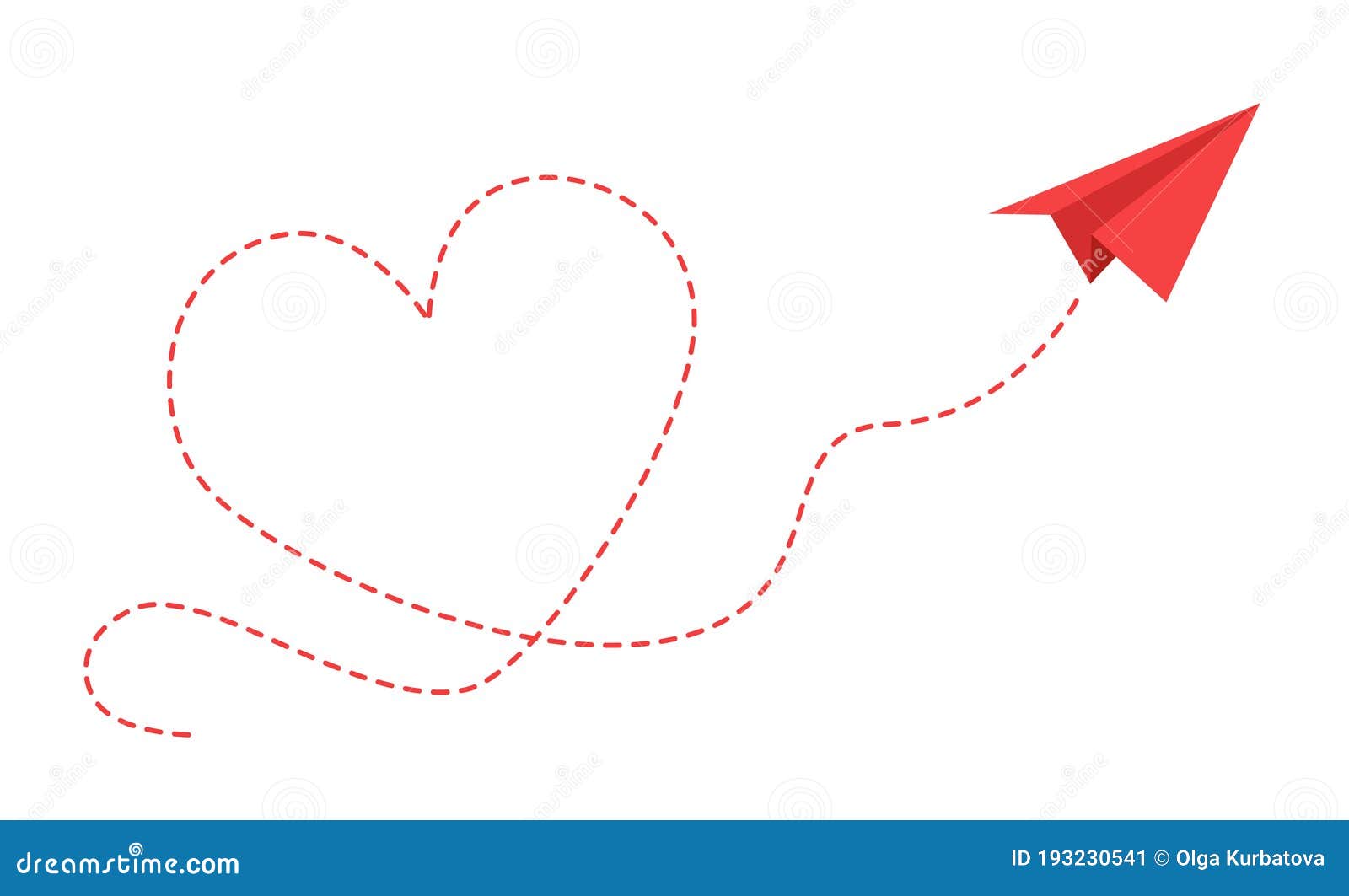 paper plane with heart path. flying airplane with contour dotted trace in love form card , travel or romantic