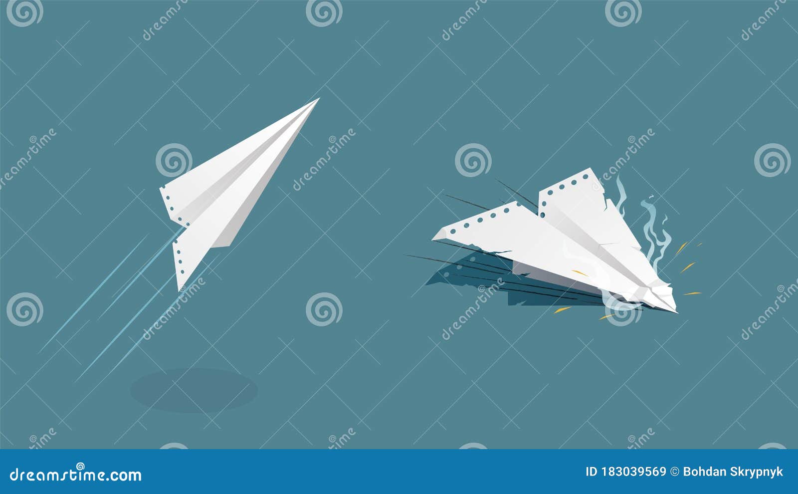 Paper Plane Rise and Fall. White Airplane Paper Sheet Takes Off Crashes ...