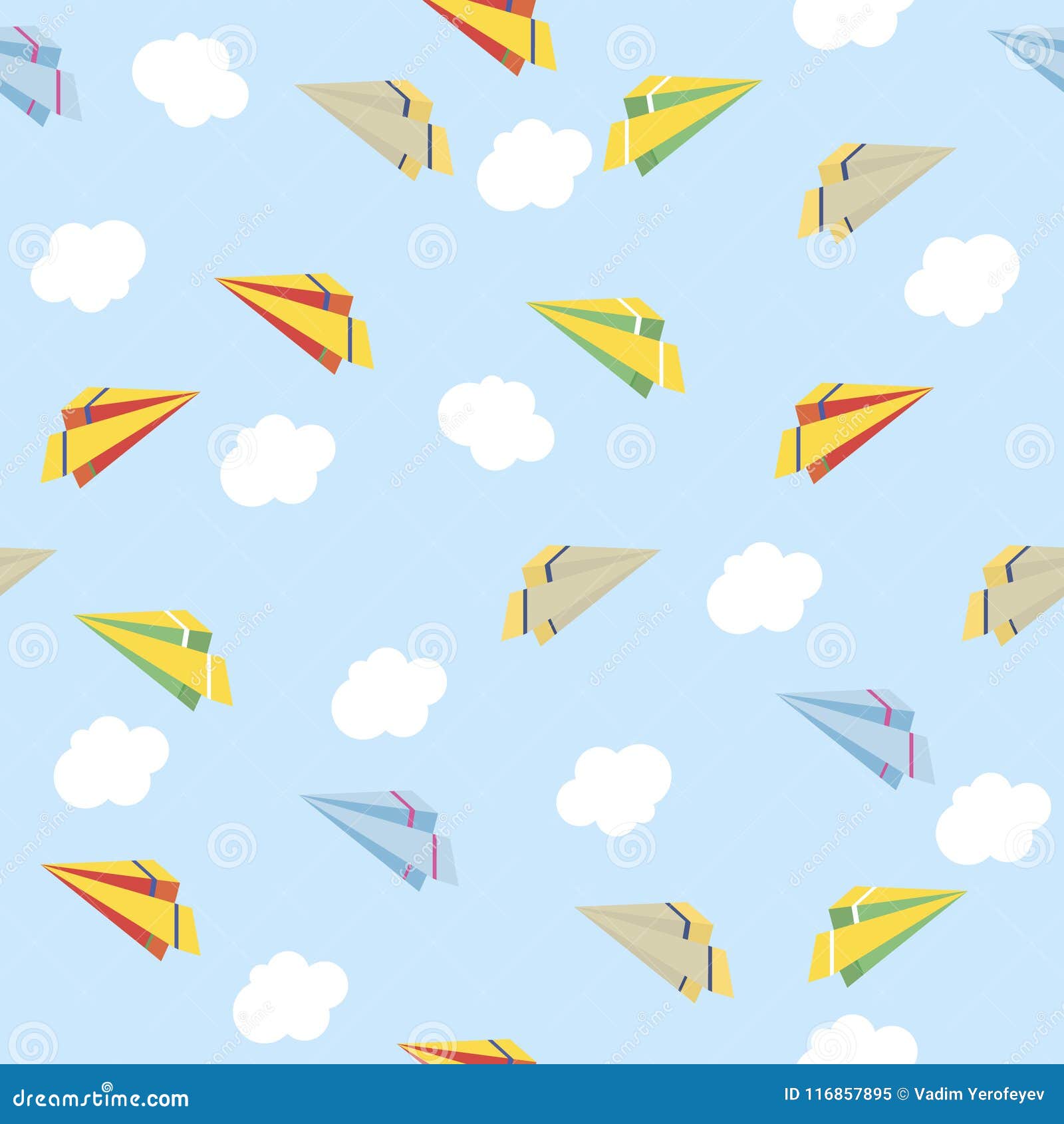 Paper Planes Seamless Texture. Cute Background. Vector Illustration