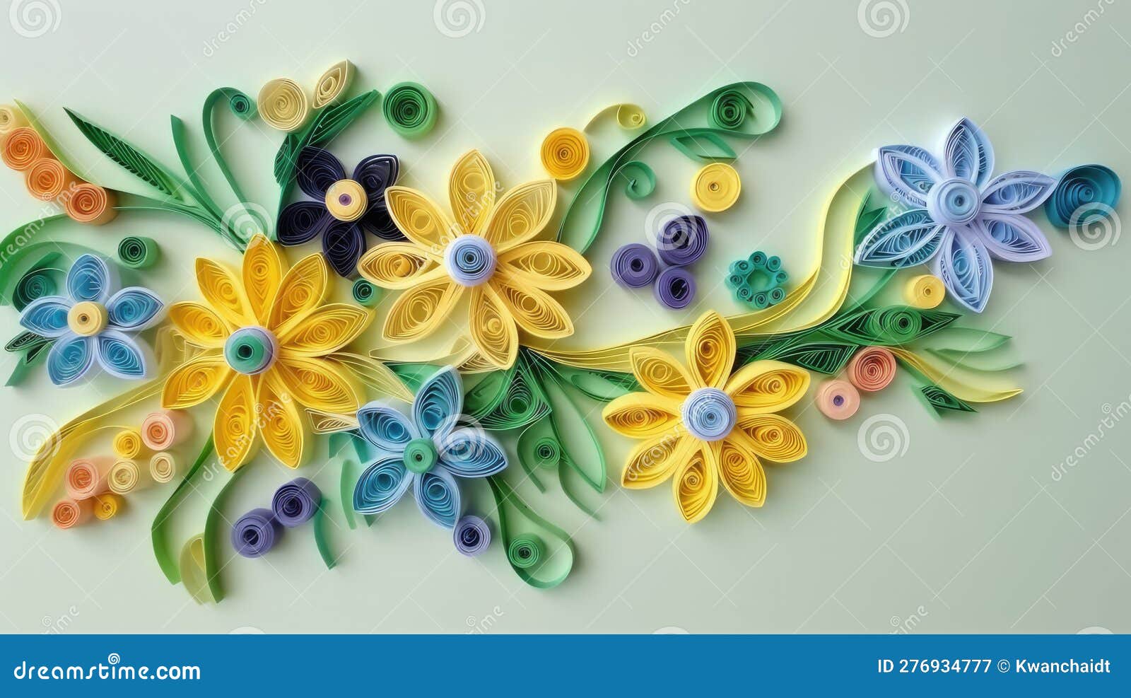 Paper Quilling of Flower Branch , Generative AI Stock Illustration