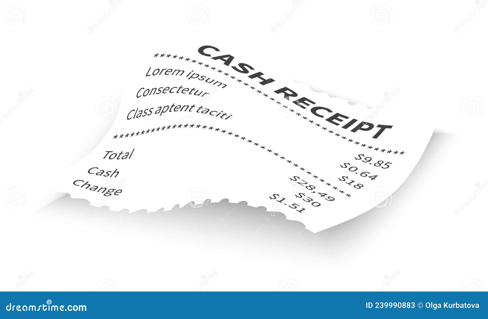 Paper Receipt Template. Curved Paper Document Mockup Stock Vector