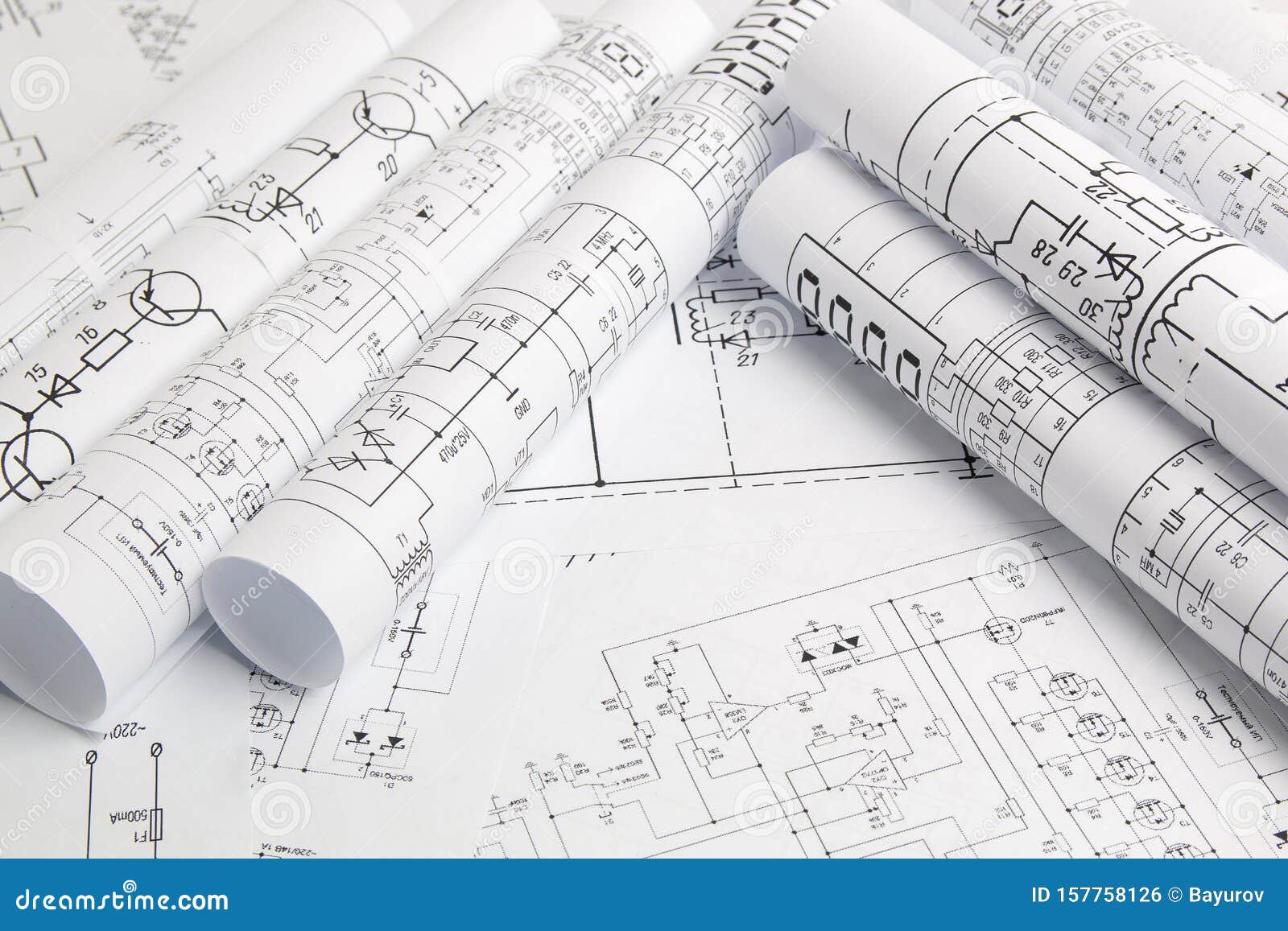 paper rolls of electrical engineering drawings