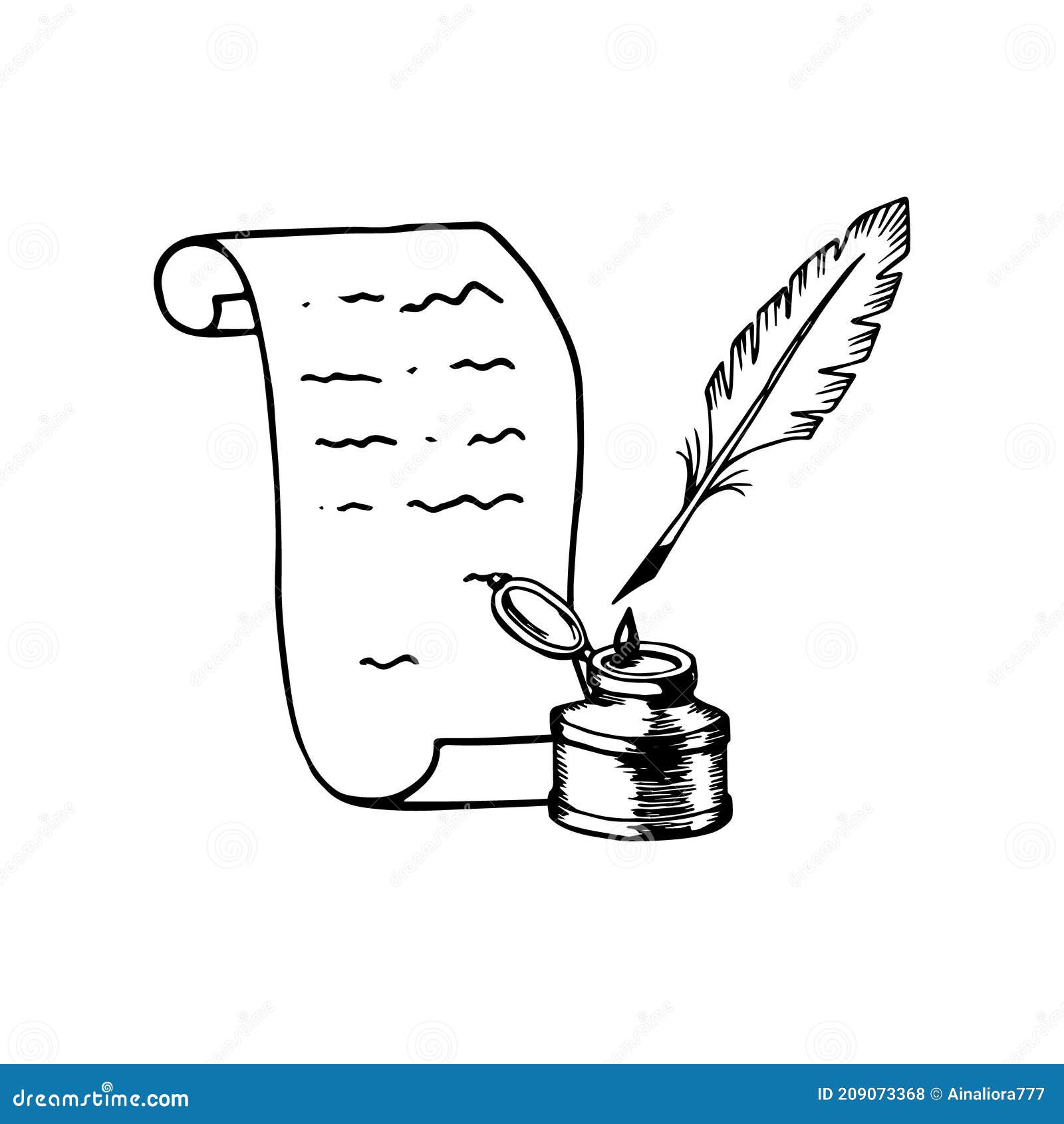 Old Style Quill and Ink Pot Drawing Stock Vector - Illustration of plume,  feather: 89740470