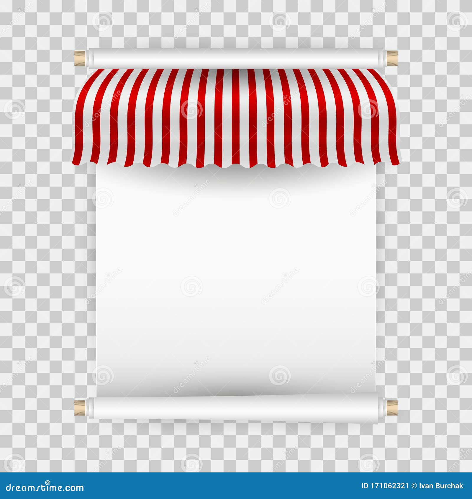 Download Paper Scroll Mockup With Striped Vector Awning For Shop ...