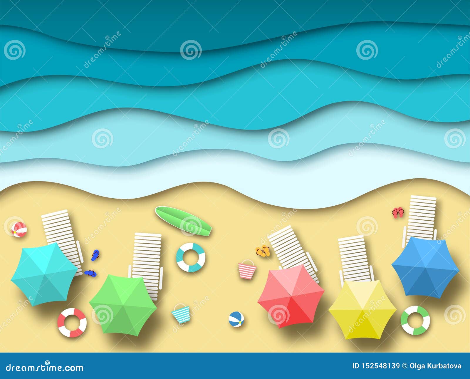 paper sea beach. summer holiday landscape with sand, ocean and sun, summertime relaxation 3d origami. paper art 