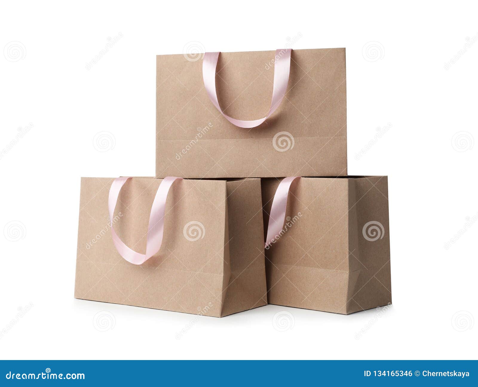 Download Paper Shopping Bags With Ribbon Handles On White Background Stock Photo - Image of mockup ...