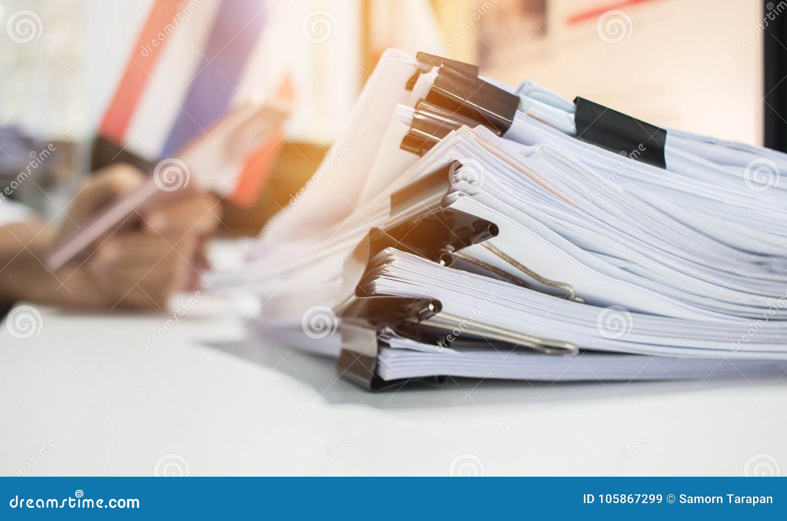 paper stack, pile of unfinished documents on office desk related
