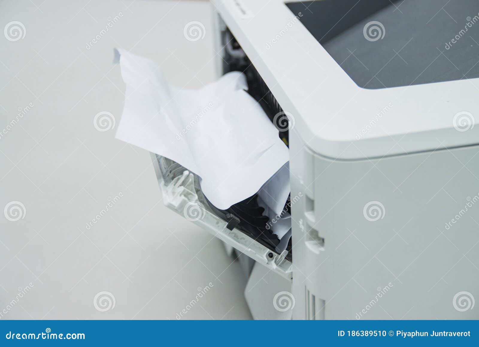 Paper A4 Stuck in Printer at Office, Concept Repair Stock Photo Image