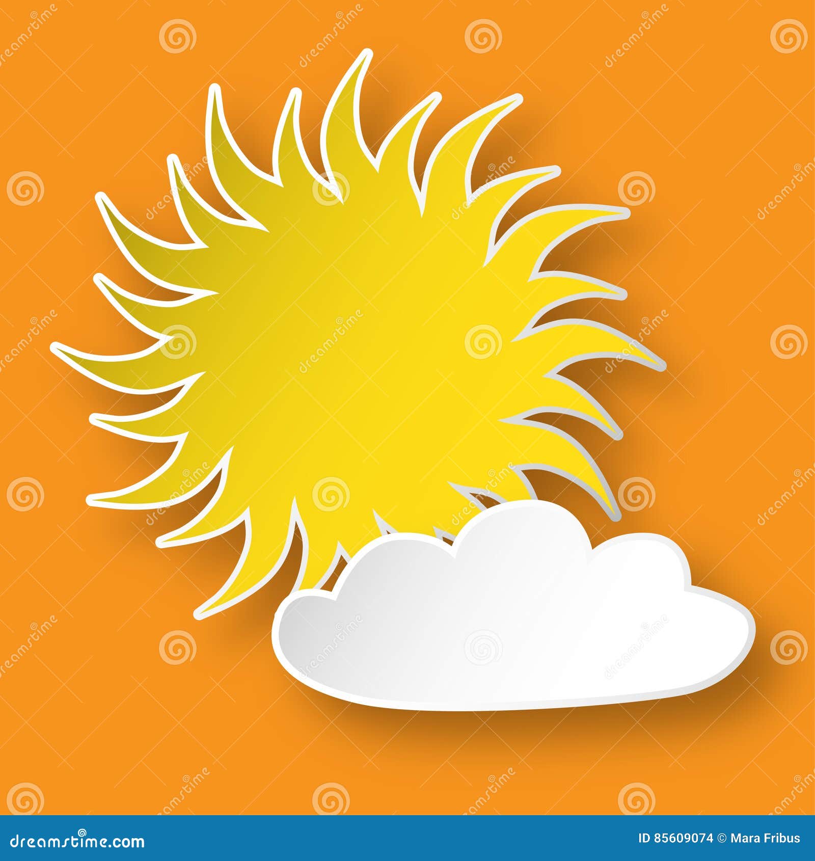 Paper sun on the sky stock vector. Illustration of heat 85609074