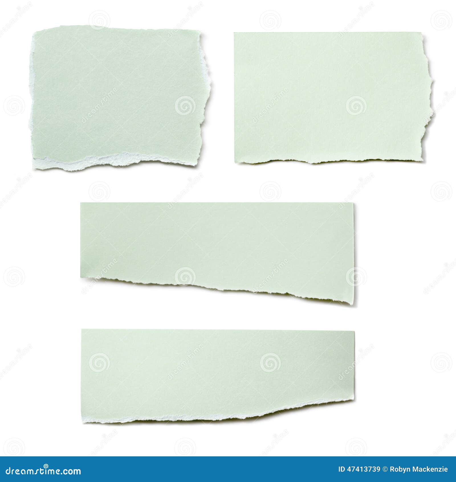 Paper Tears Collection Isolated. Collection of paper tears, isolated on white. Pastel green.