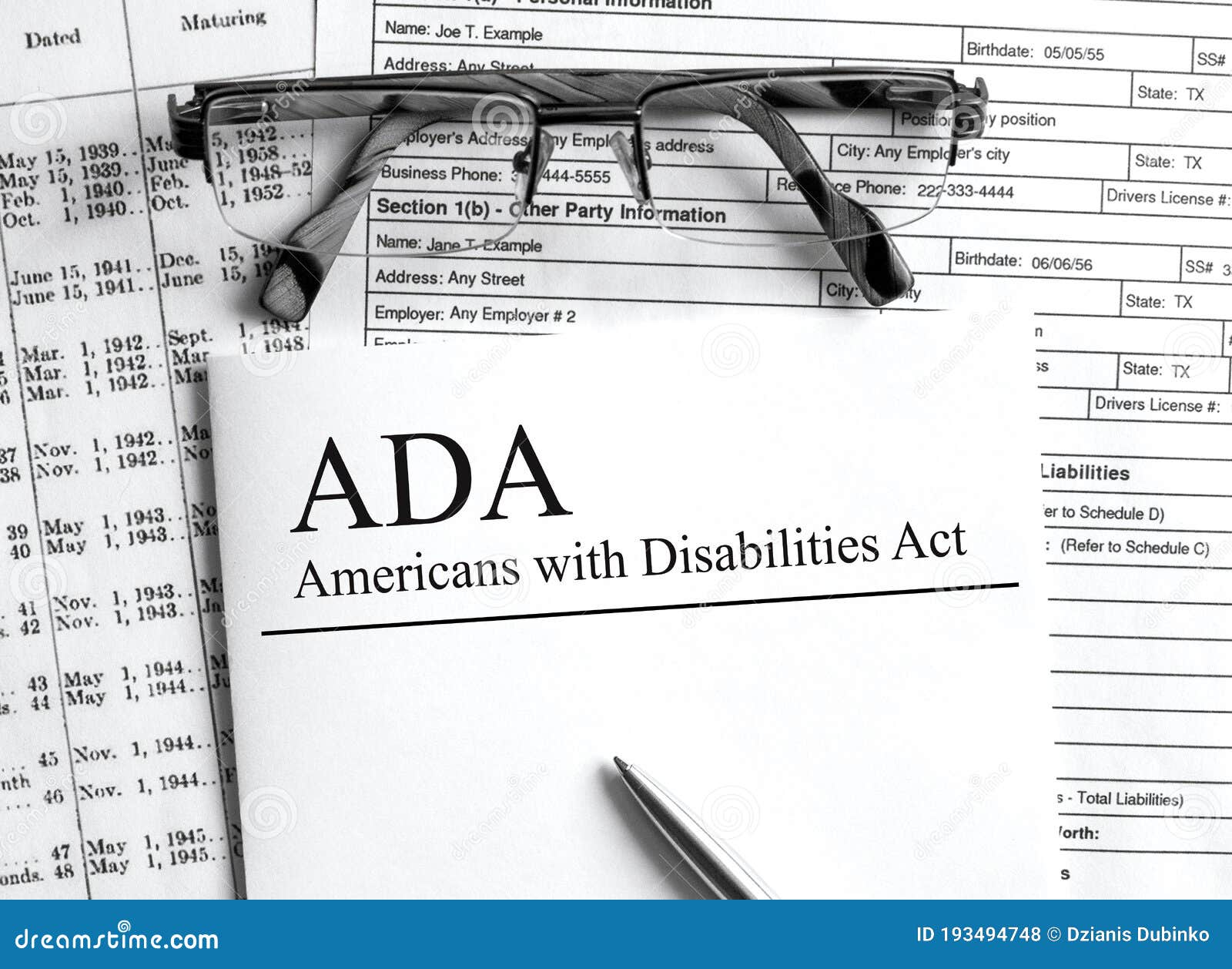 paper with text ada americans with disabilities act on a table