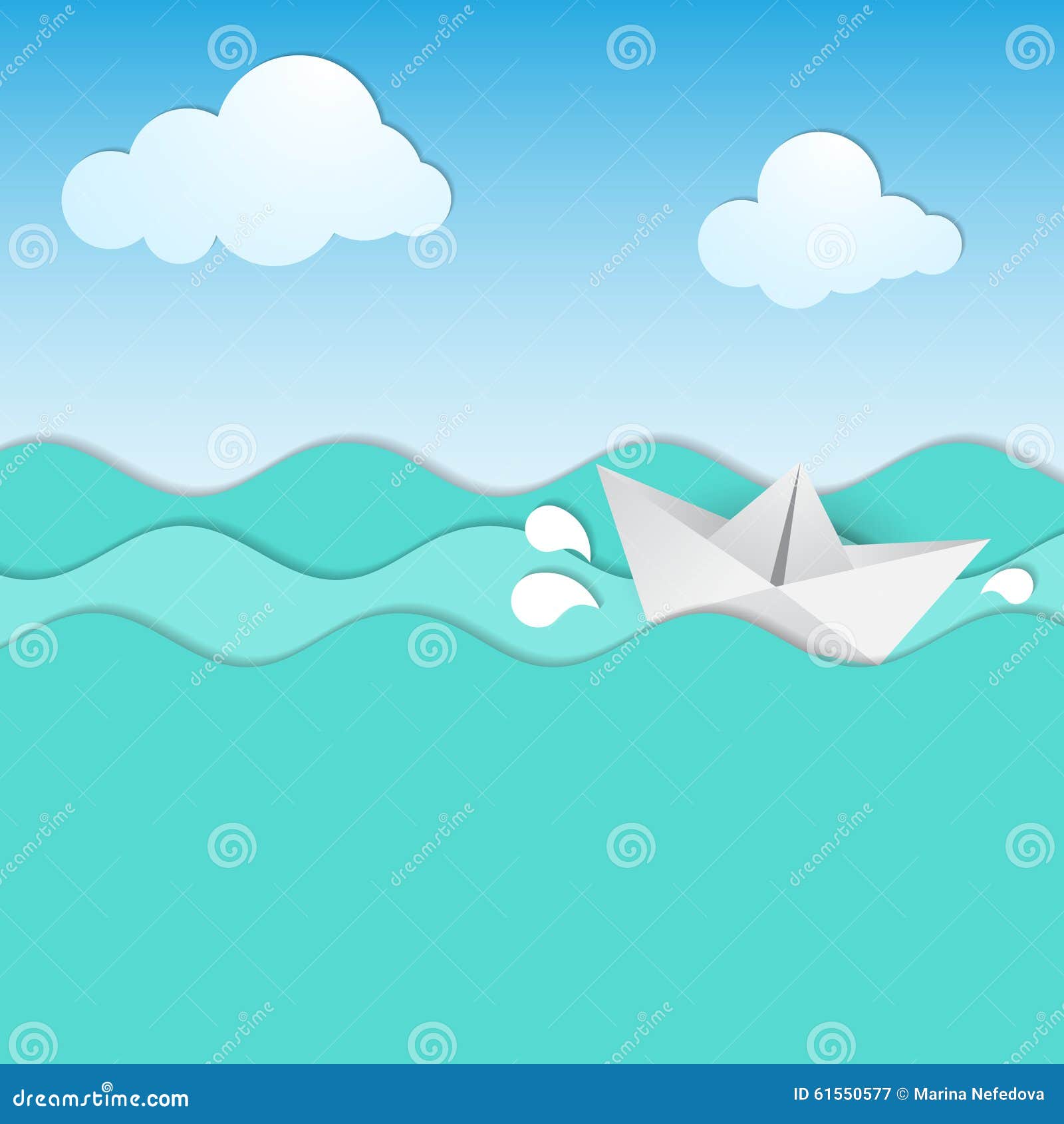 Paper Waves and Origami Boat. Stock Illustration Illustration of