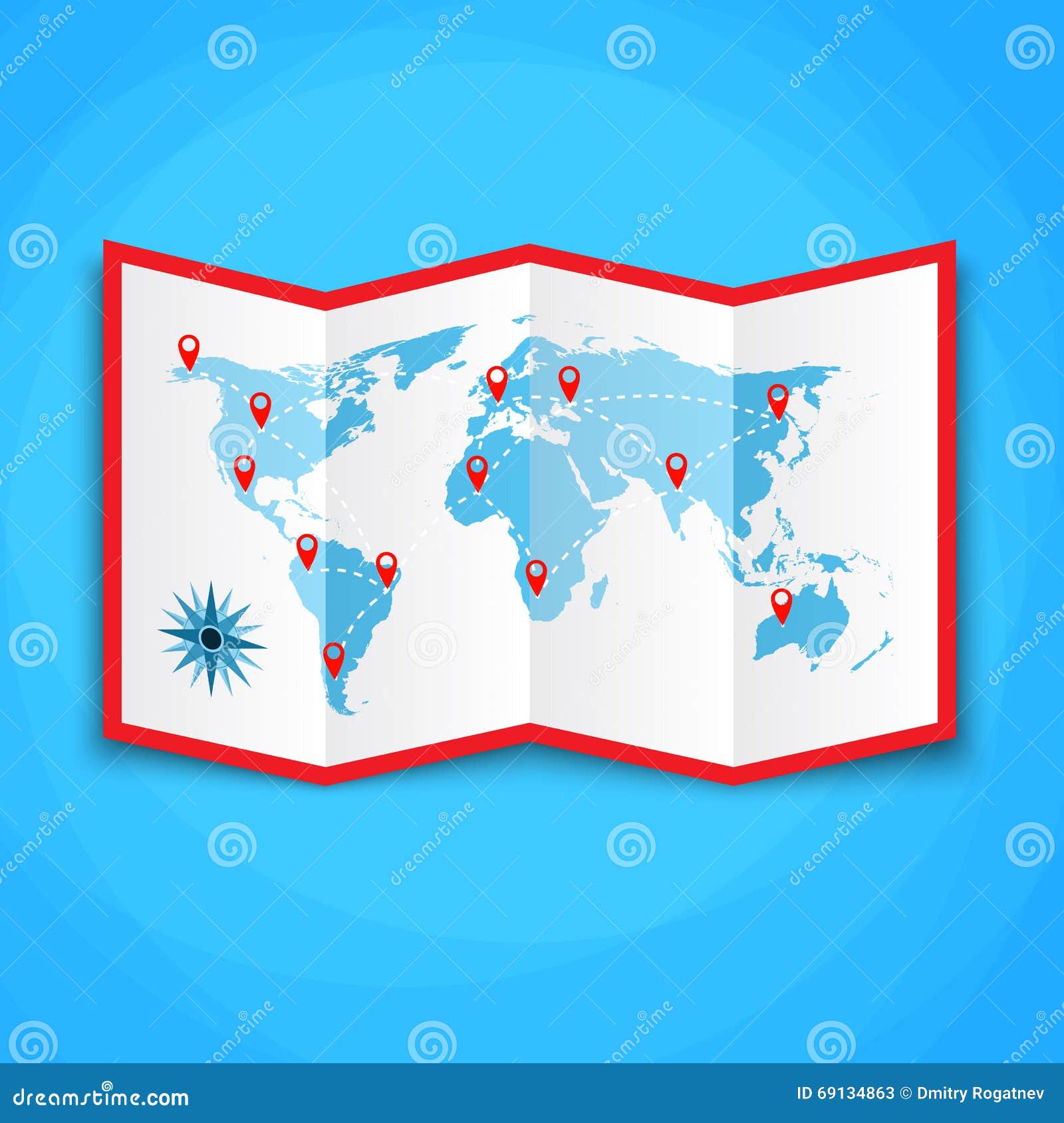 Paper World Map With Location Icons Map Icon Vector Map