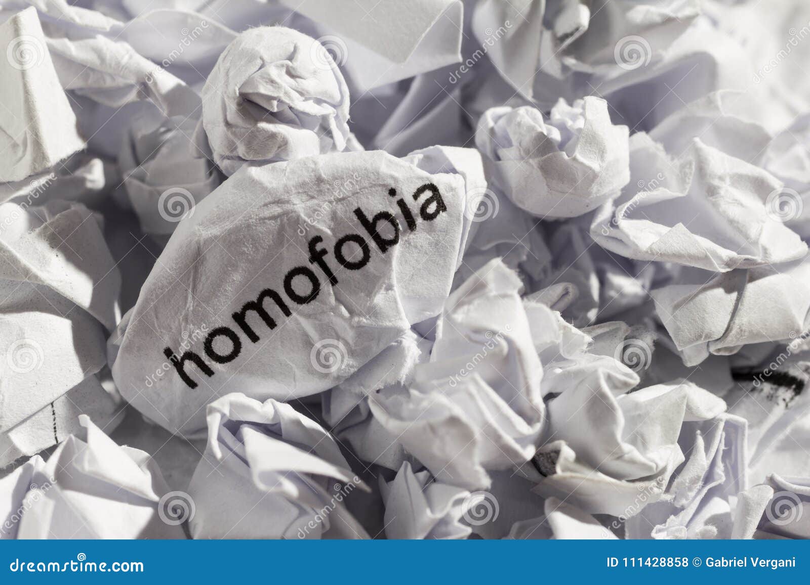 paper written homofobia, portuguese and spanish word for homophobia. concept of old and abandoned idea or practice.