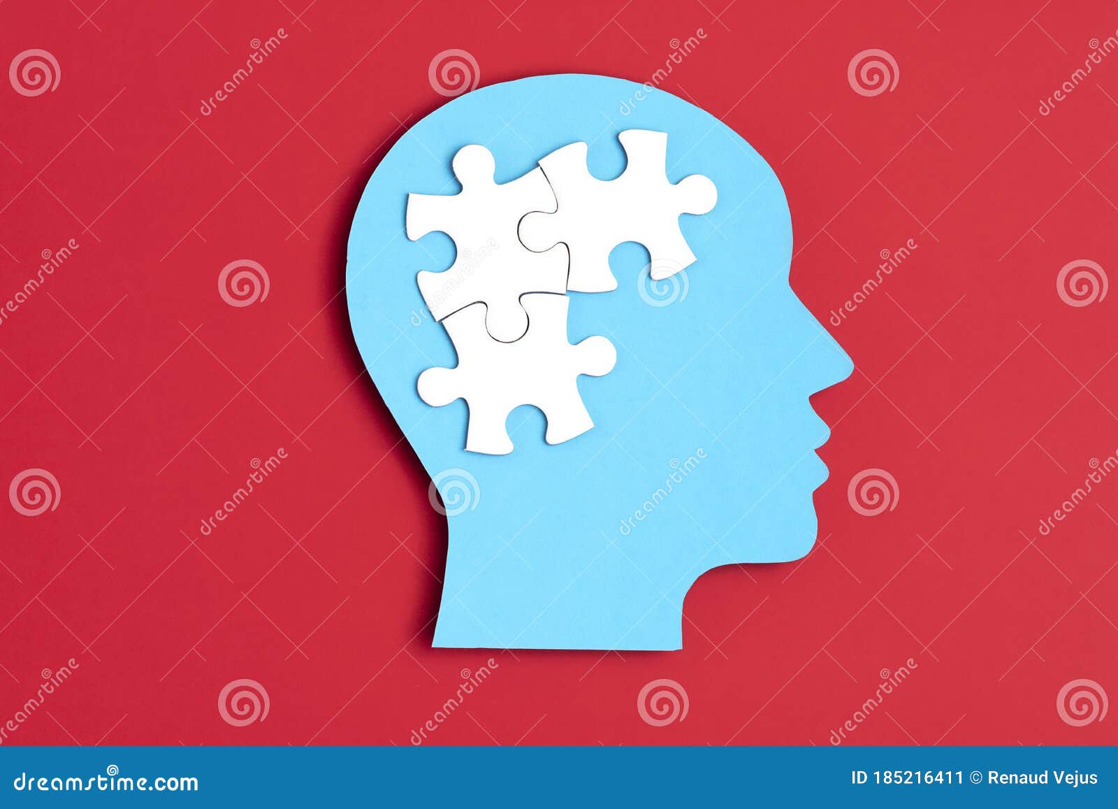 Papercut Head with Jigsaw Puzzle Pieces Inside. Mental Health Problems, Psychology, Memory