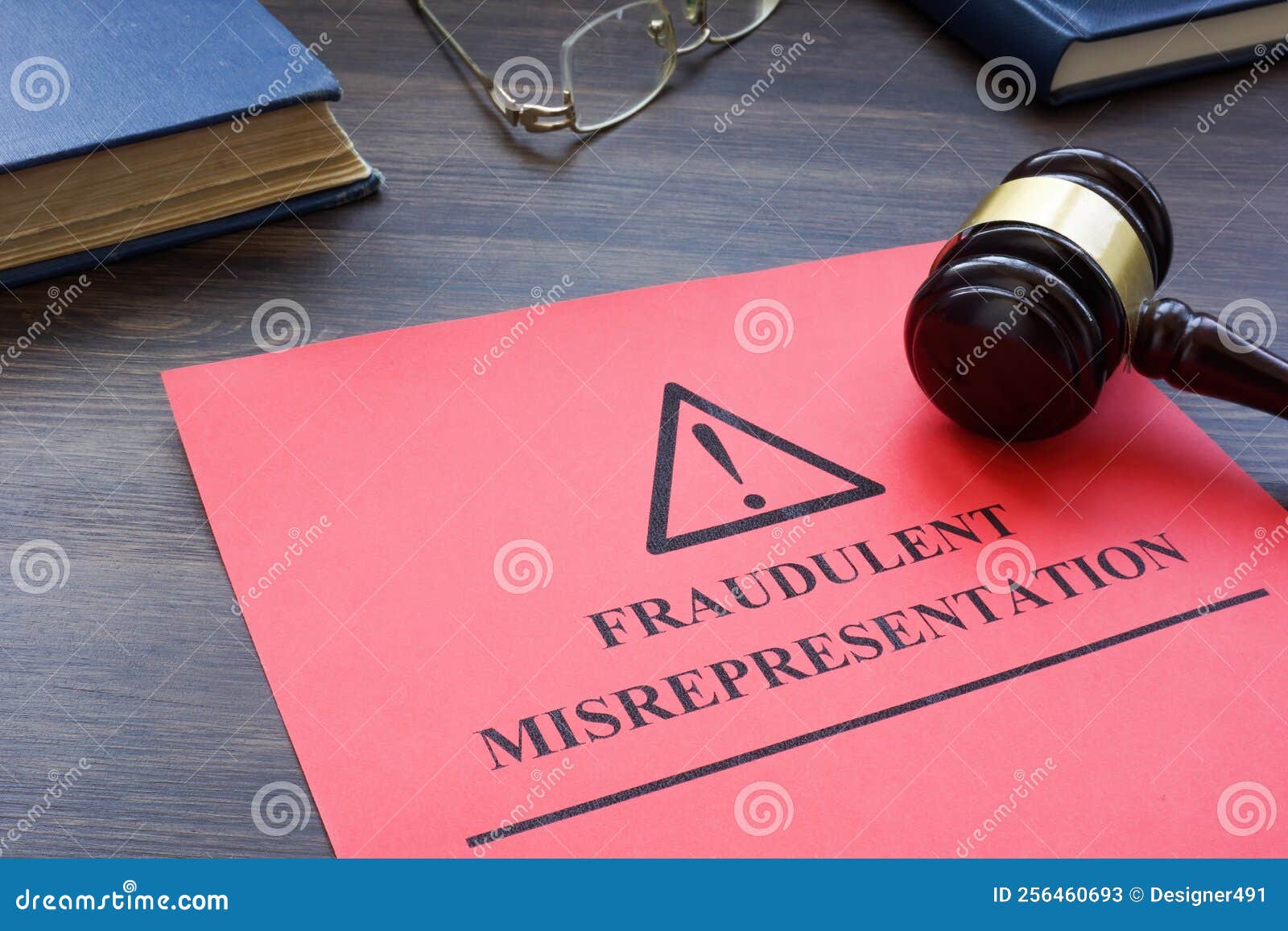 Papers about Fraudulent Misrepresentation in the Court. Stock Image