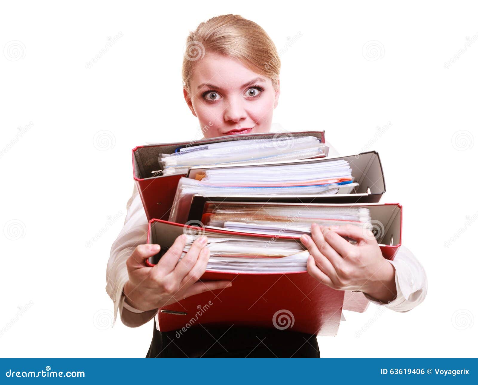 Paperwork. Businesswoman Carrying Stack of Documents Stock Photo ...