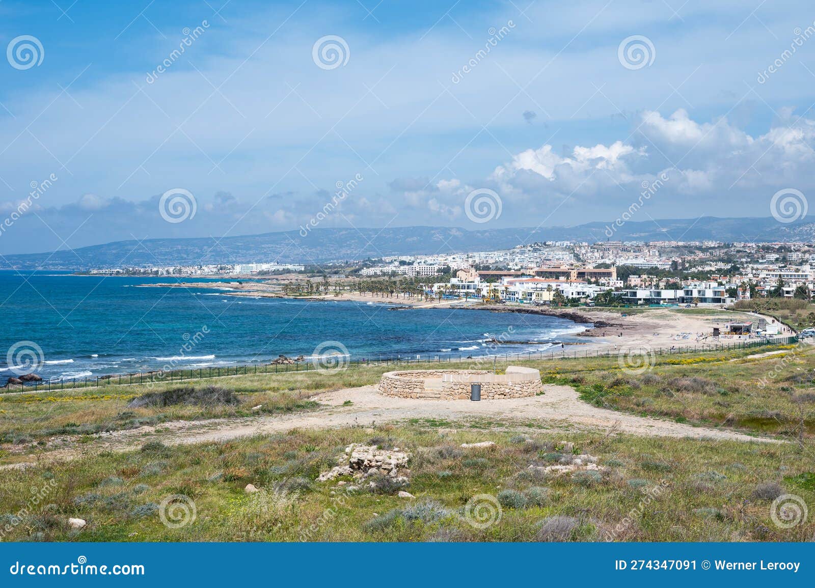 paphos, paphos district, cyprus - high angle view from the fabrica hill over the bay of paphos