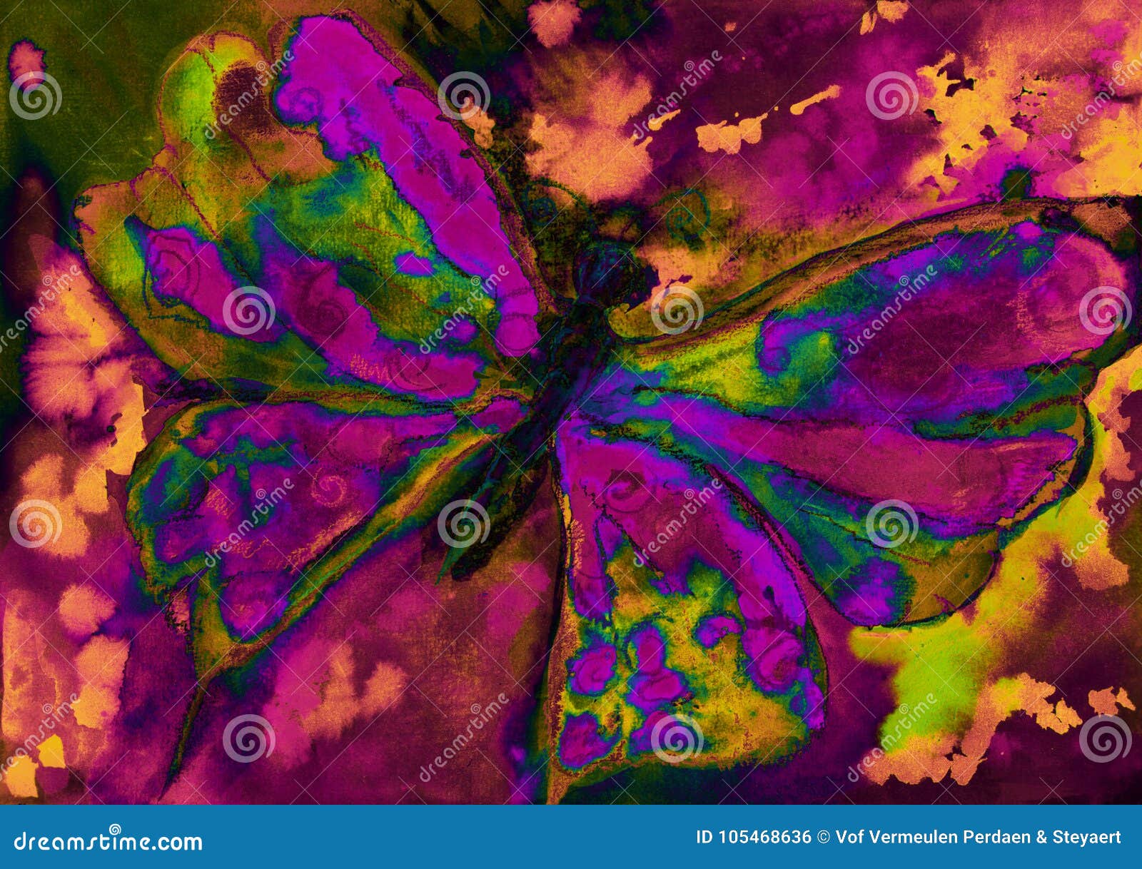 Papillon Rose Et Vert Psychedelique Avec L Orange Et Le Jaune Illustration Stock Illustration Du Above Tamponner