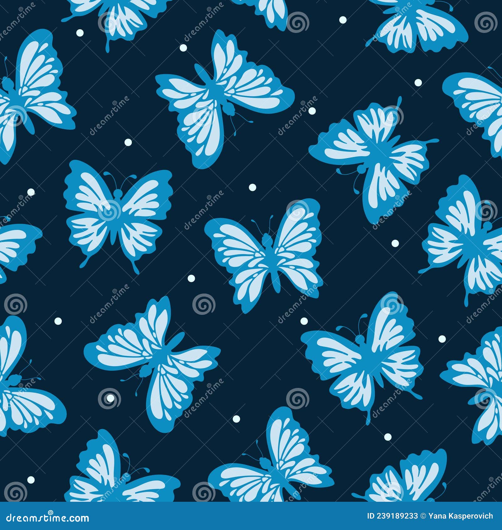 Papillons Bleus Décoratifs Avec Des éléments Clairs Et Des Points Blancs  Sur Fond Bleu Foncé. Modèle Transparent Illustration de Vecteur -  Illustration du papillon, ornement: 239189233