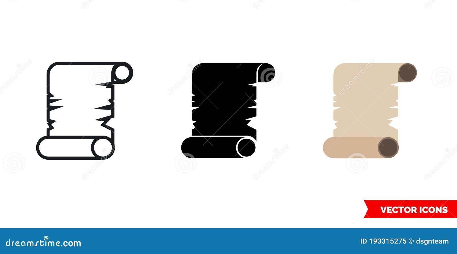 papirus icon of 3 types color, black and white, outline.   sign .