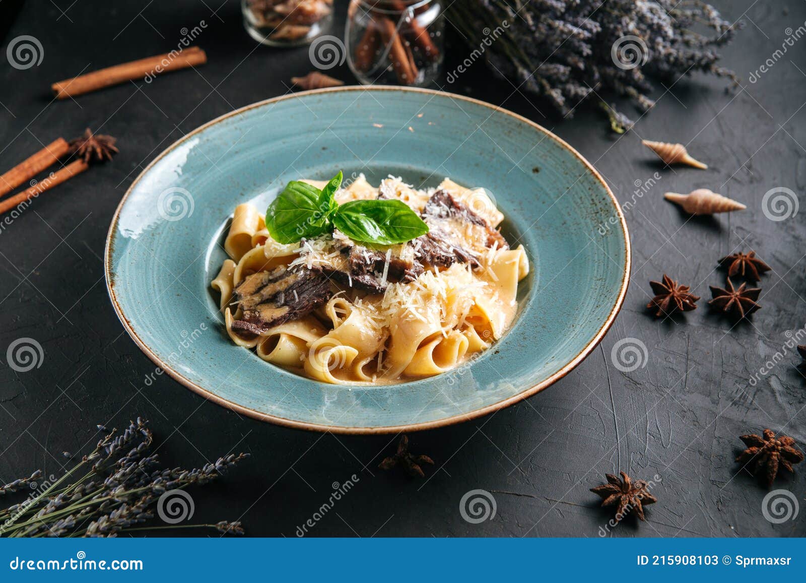 Pappardelle with Mushrooms and Parmesan Cheese Stock Image Image of