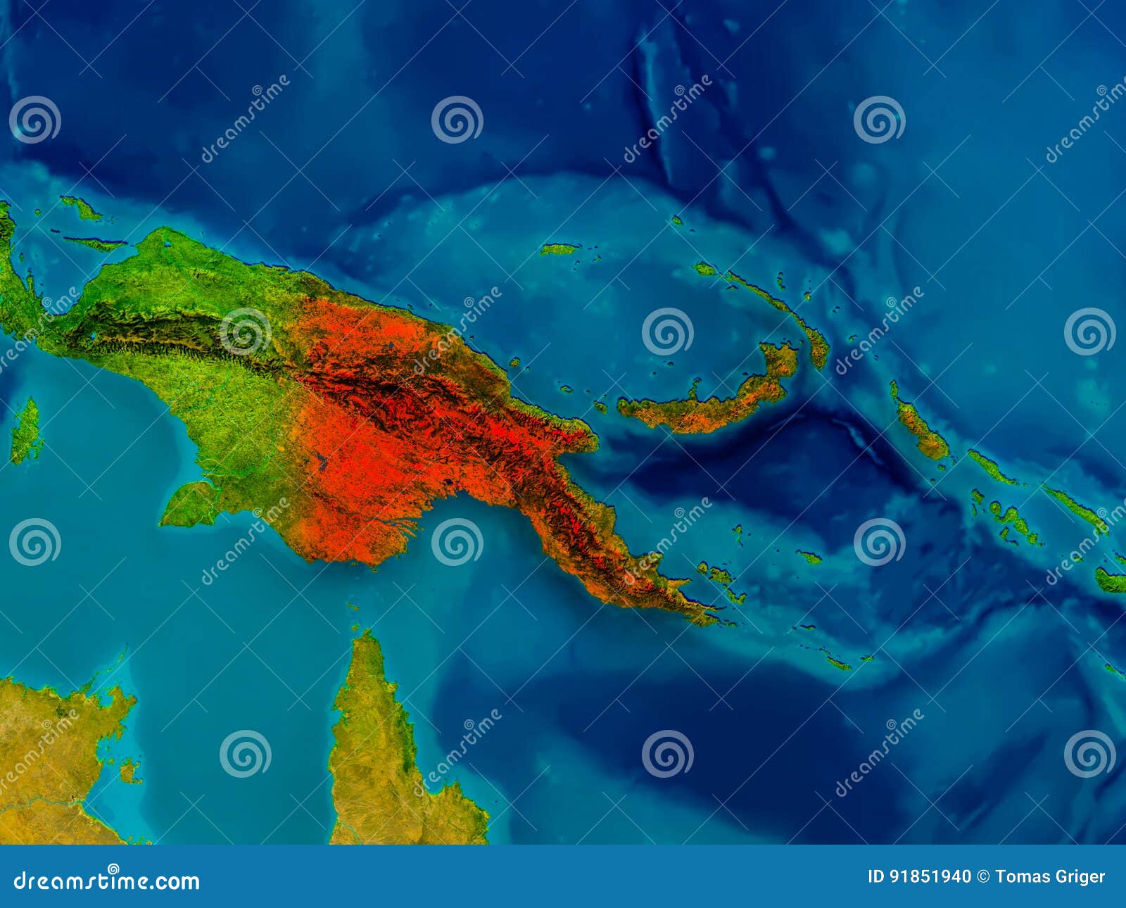 Papua New Guinea on Physical Map Stock Illustration Illustration of