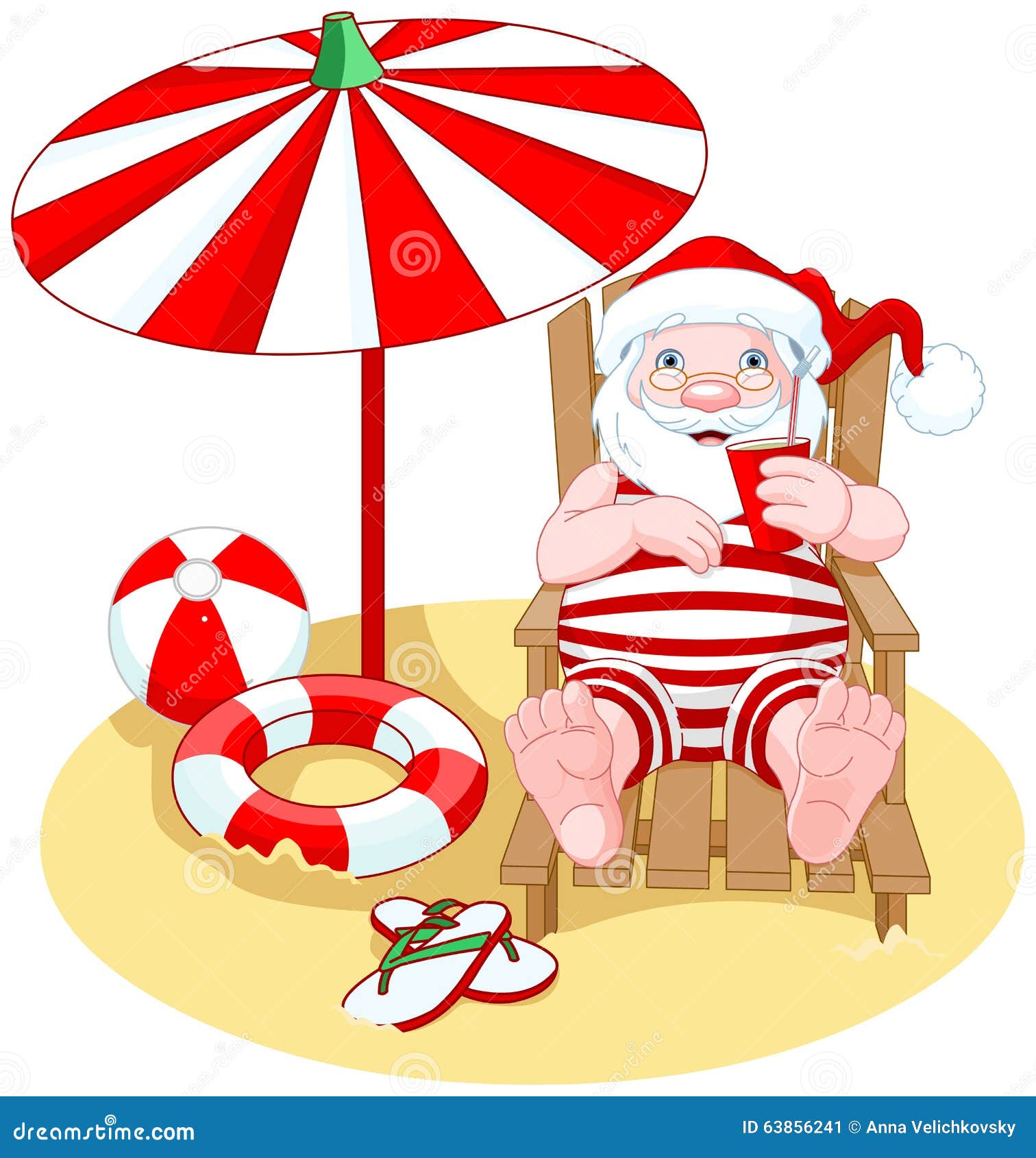 Papá Noel en la playa ilustración del vector. Ilustración de