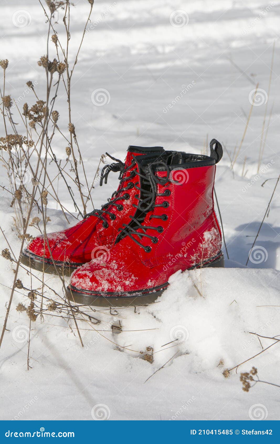 Par De Botas Vintage Rojas Aisladas En La Nieve. Espinilla Roja. Zapatos Mujer Con Imagen de archivo - Imagen de primer, concepto: 210415485