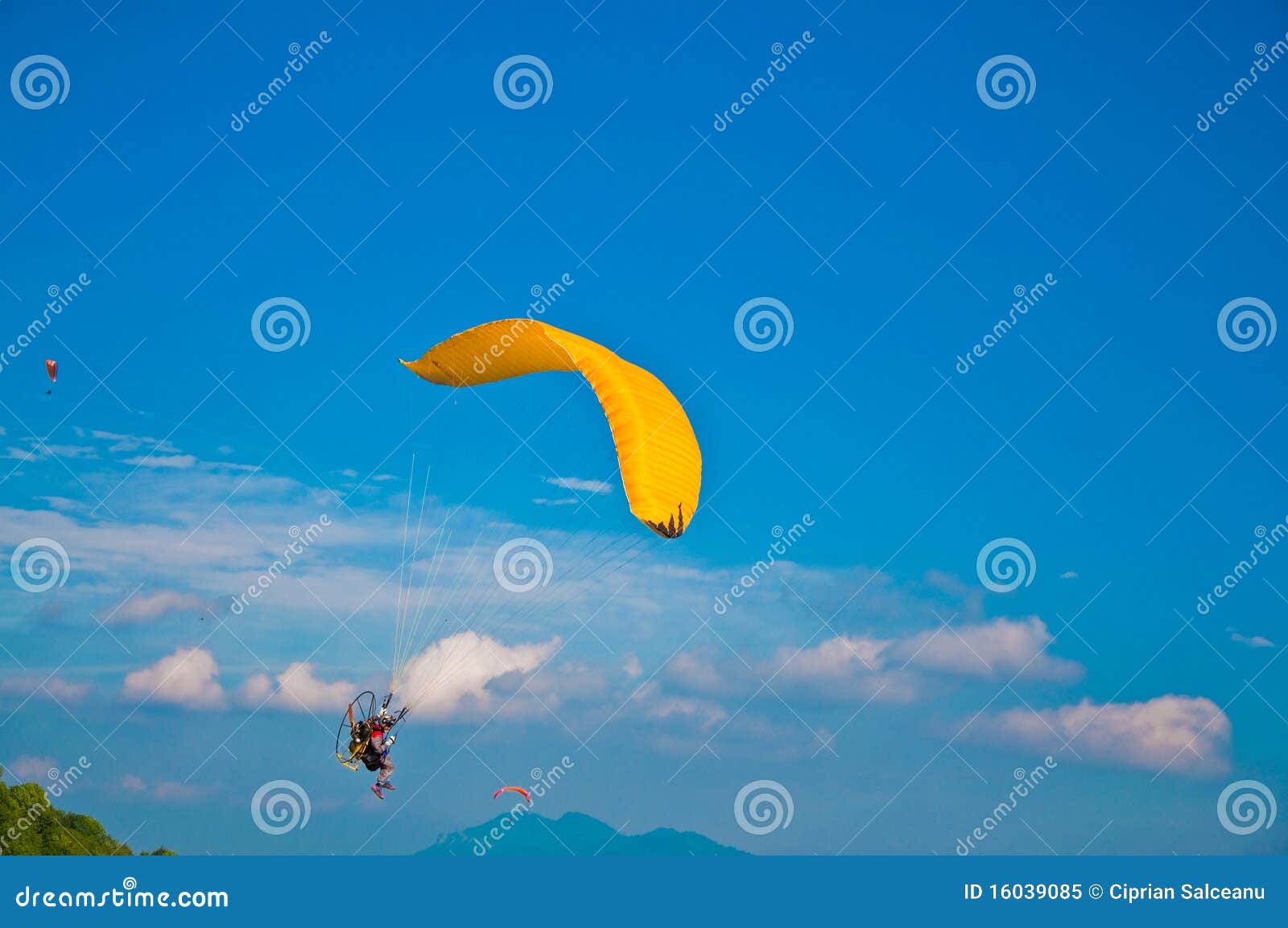 para-gliders in blue sky