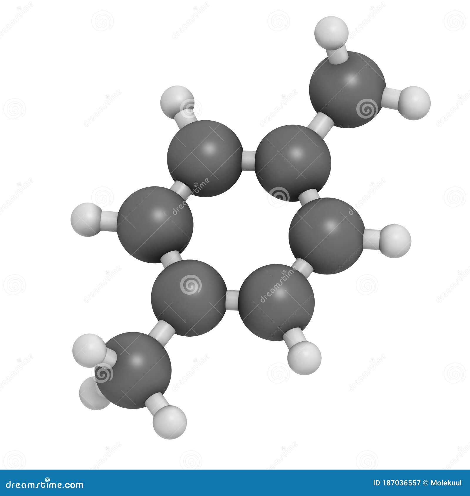 para-xylene (p-xylene) aromatic hydrocarbon molecule