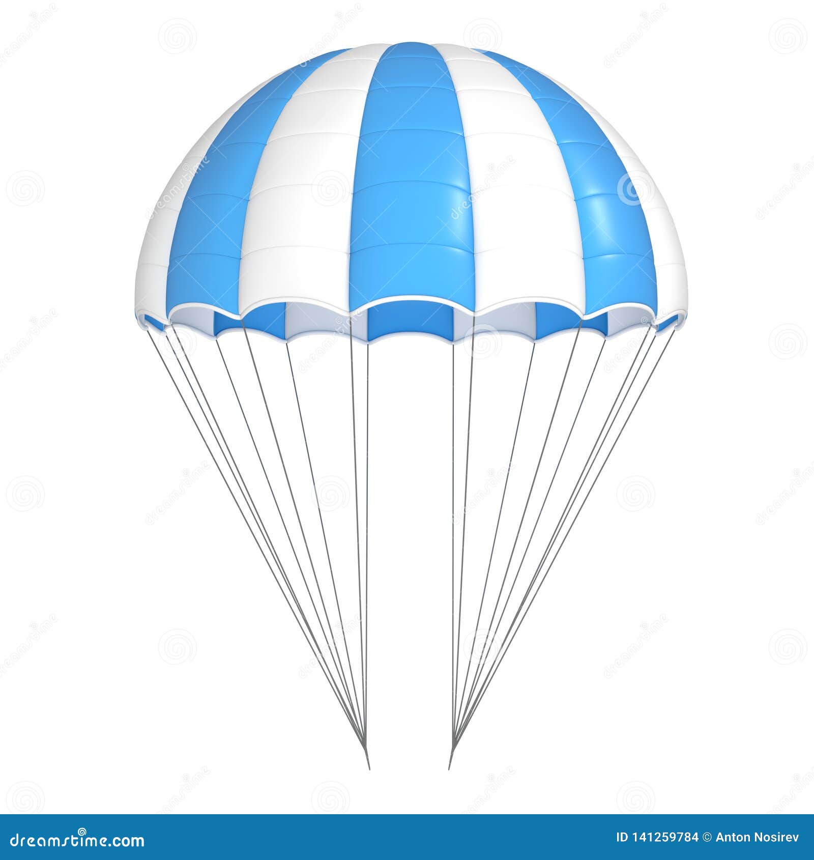 parachute, blie with white, striped.