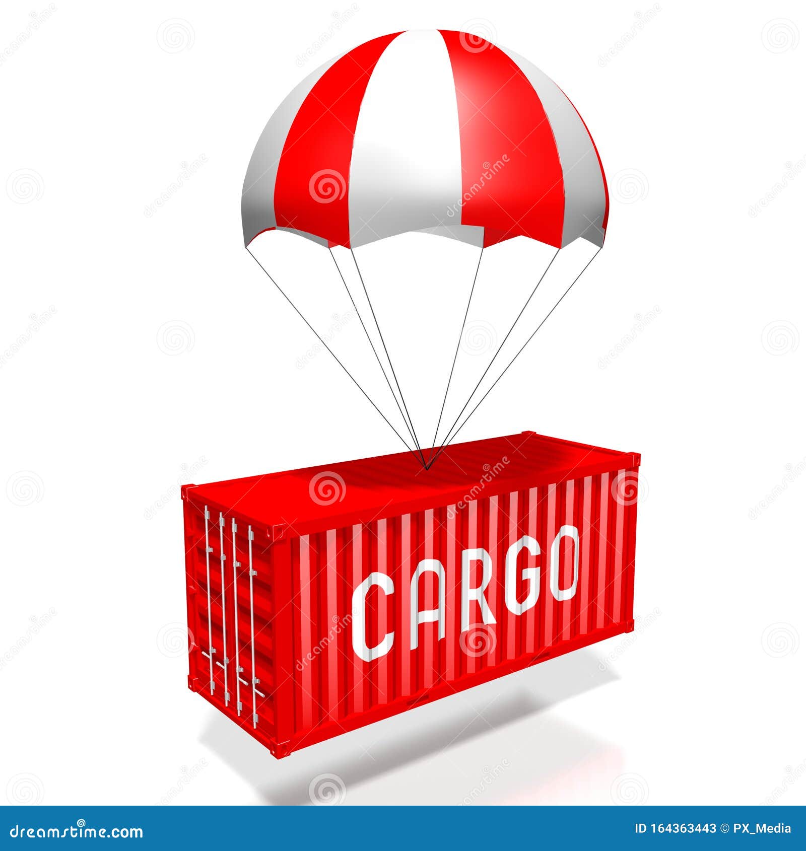 Cargo Container on Parachute, Delivery Concept 3D Rendering Stock